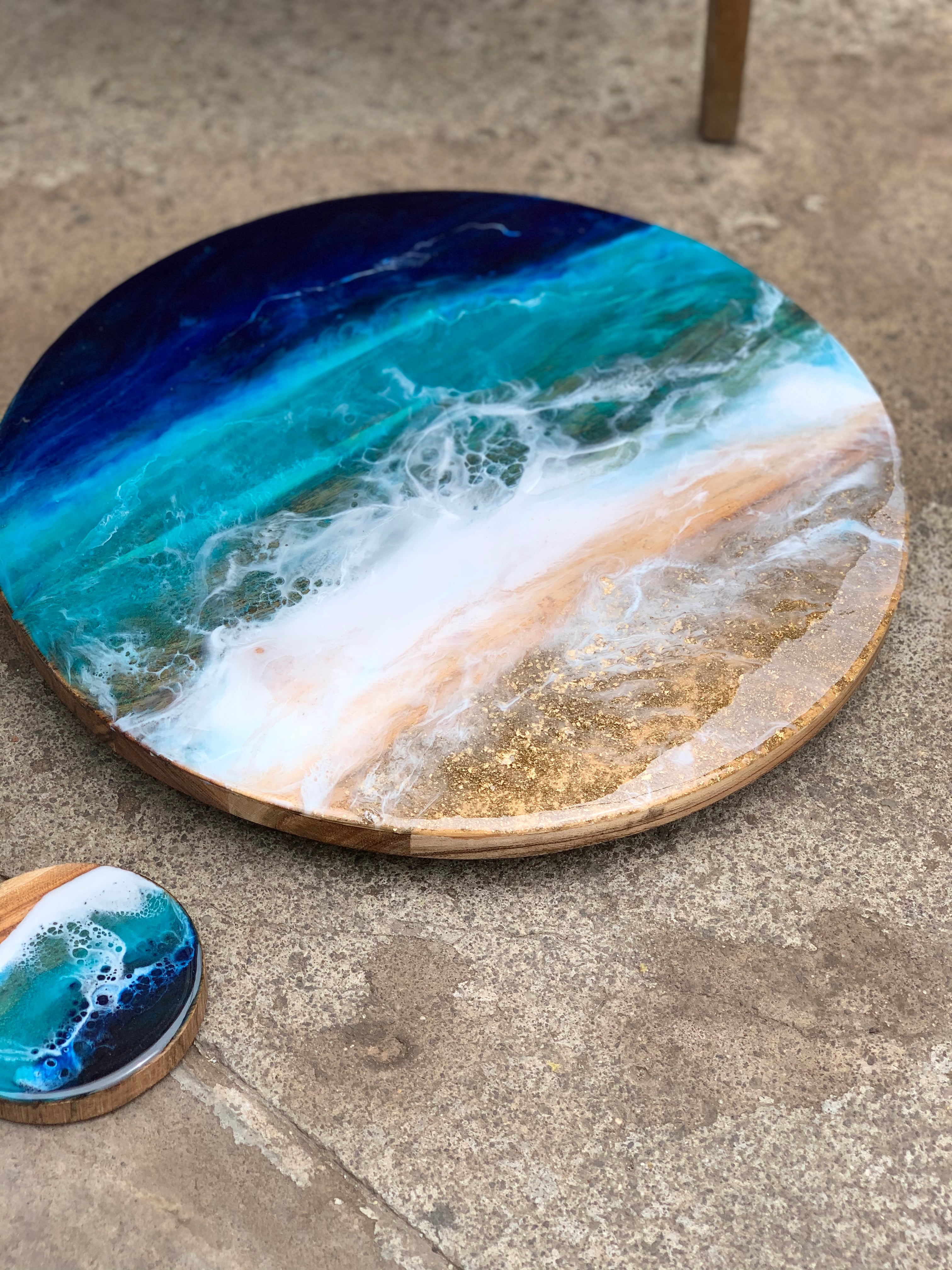 Beach Waves| Lazy Susan| serving board | surf board | Charcuterie Board | Christmas gift | gift | gift for her| waves | table decor |