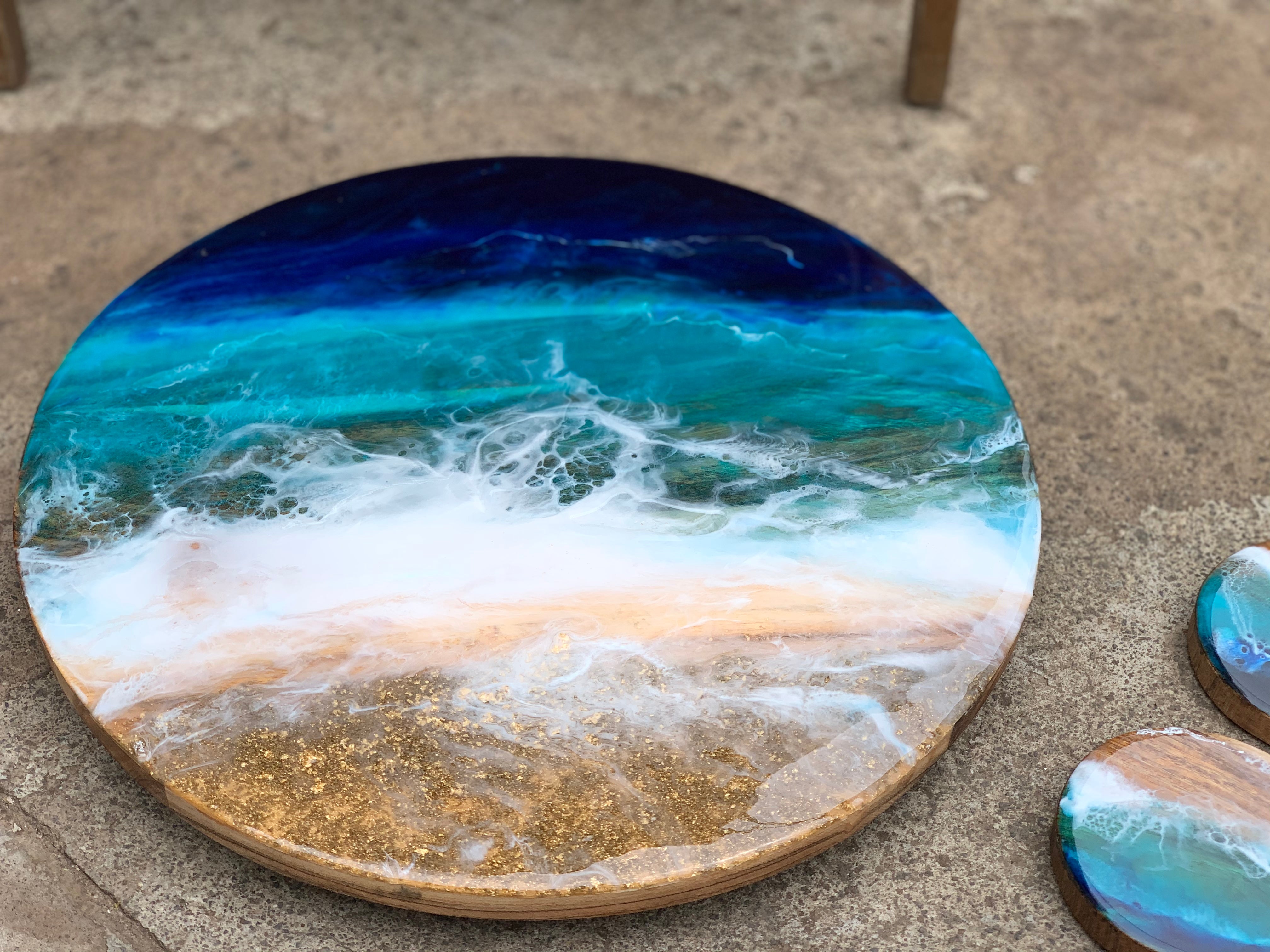Beach Waves| Lazy Susan| serving board | surf board | Charcuterie Board | Christmas gift | gift | gift for her| waves | table decor |