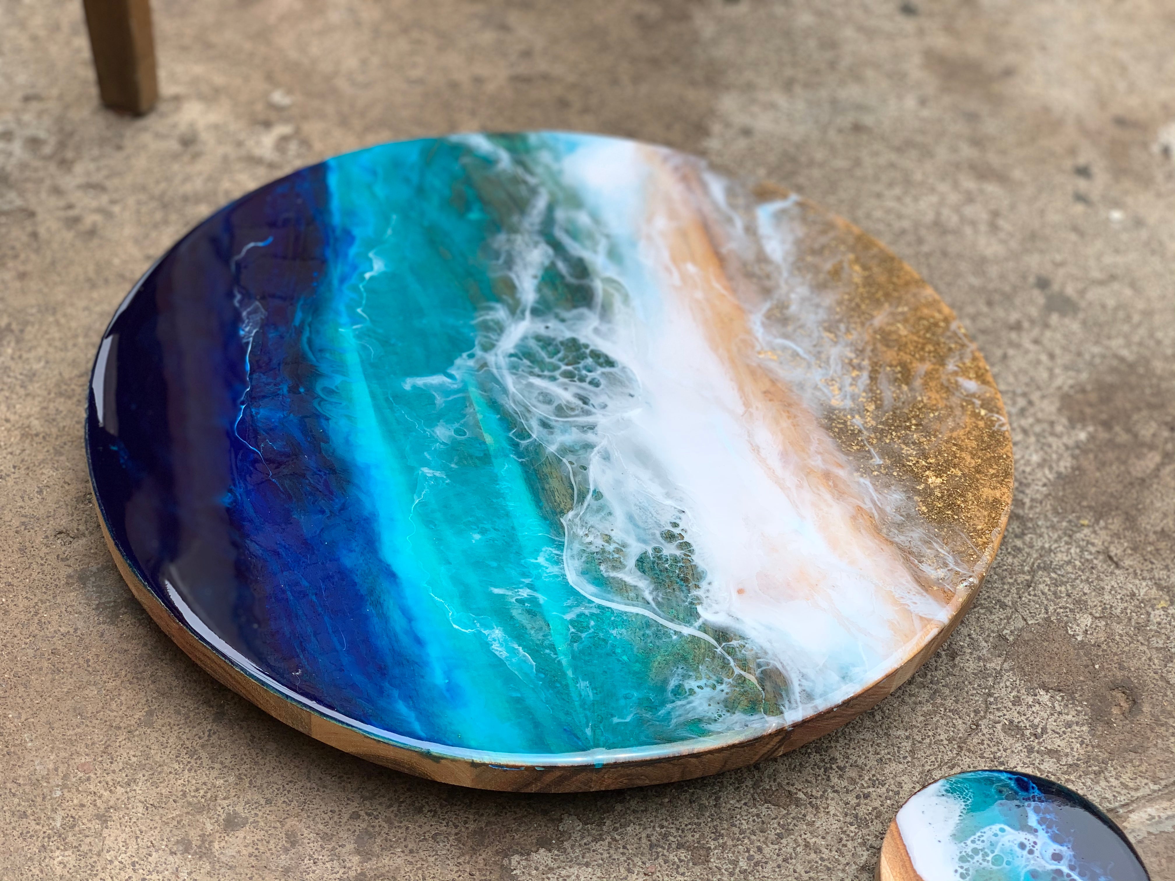 Beach Waves| Lazy Susan| serving board | surf board | Charcuterie Board | Christmas gift | gift | gift for her| waves | table decor |