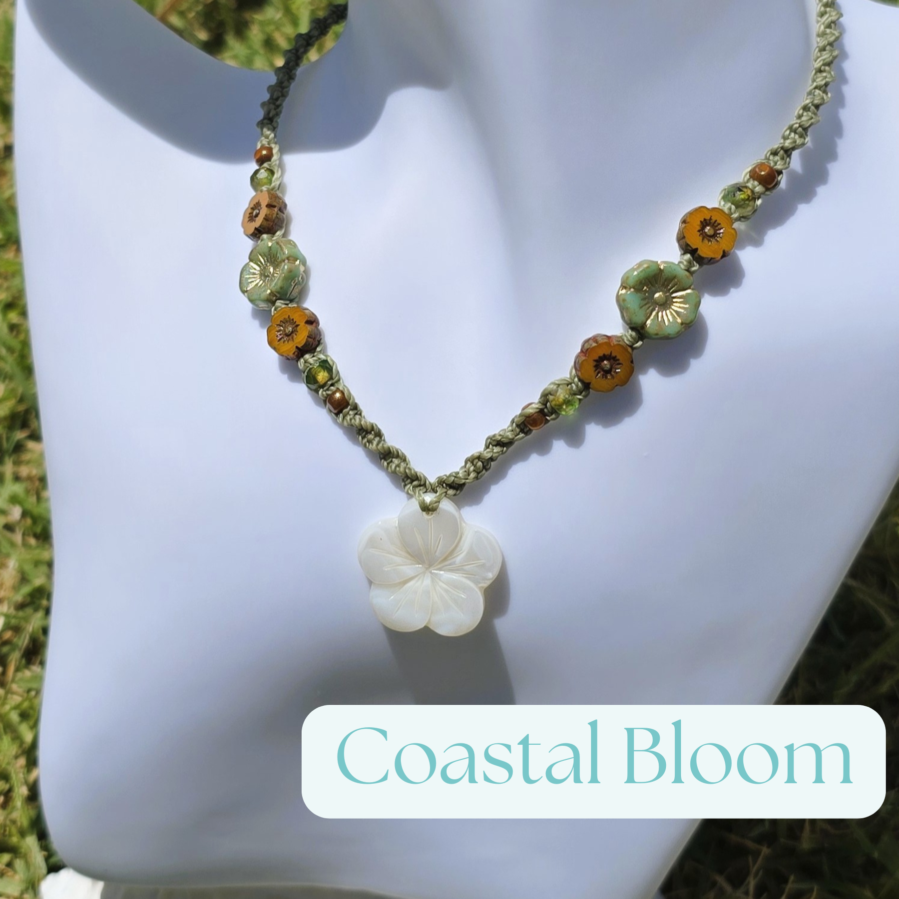 Flower Necklace with Mother of Pearl and Czech Glass Beads