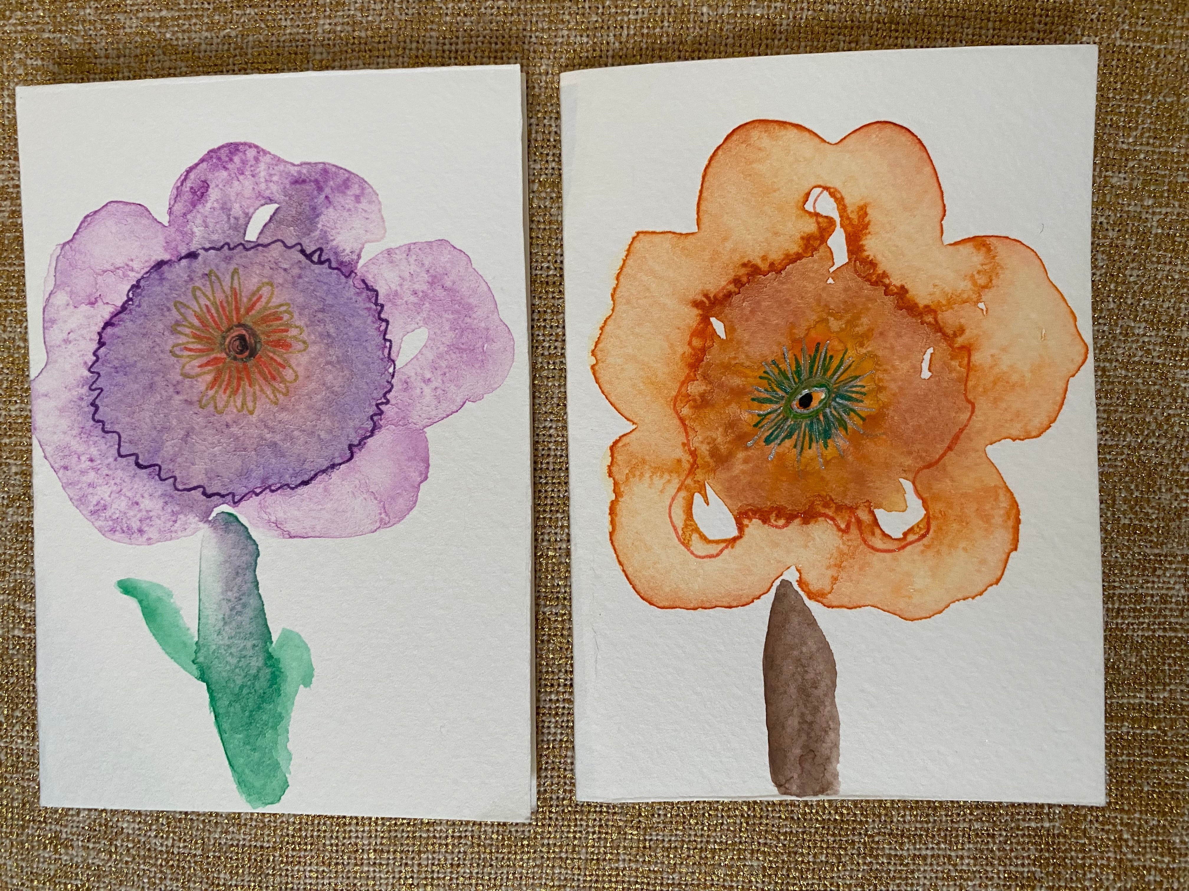 Two Unique Hand Painted Watercolour Cards | Handmade Unique Blank Flower Cards