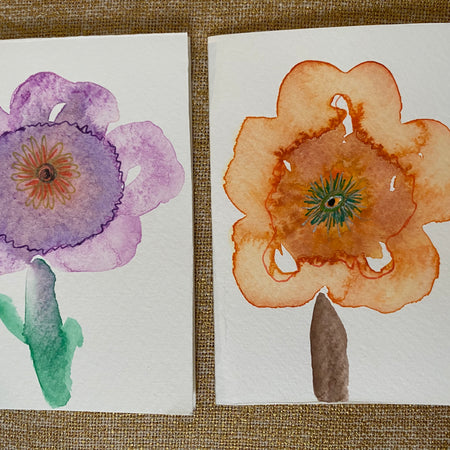 Two Unique Hand Painted Watercolour Cards | Handmade Unique Blank Flower Cards