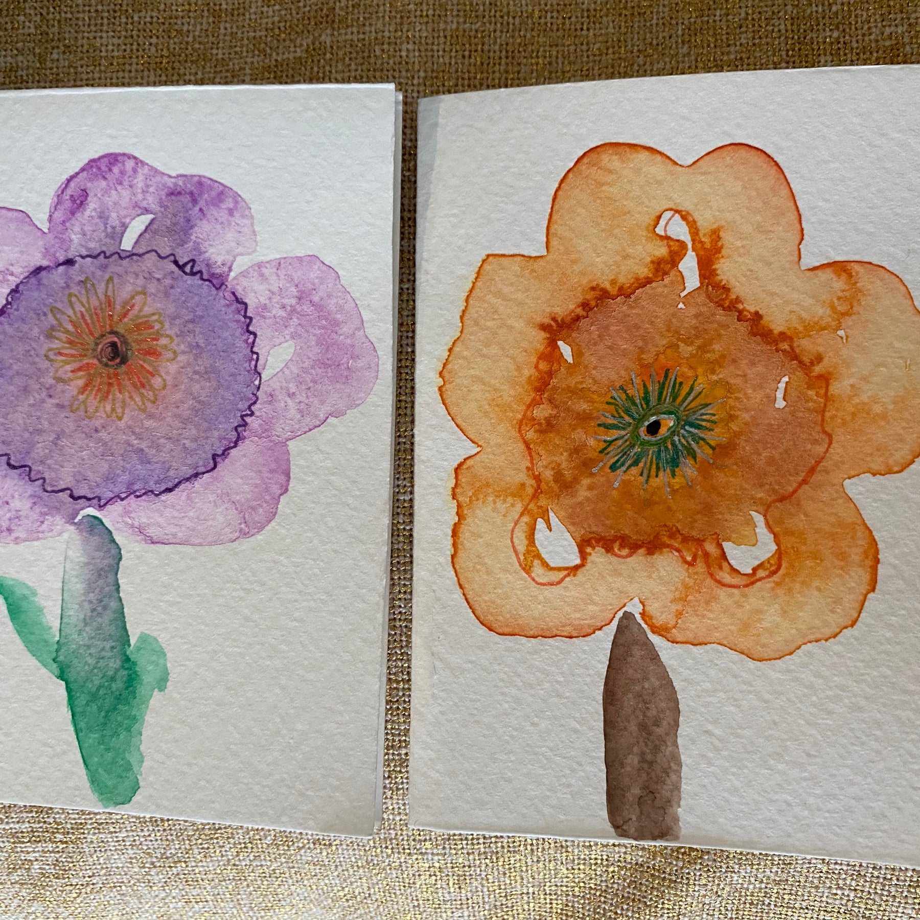 Two Unique Hand Painted Watercolour Cards | Handmade Unique Blank Flower Cards