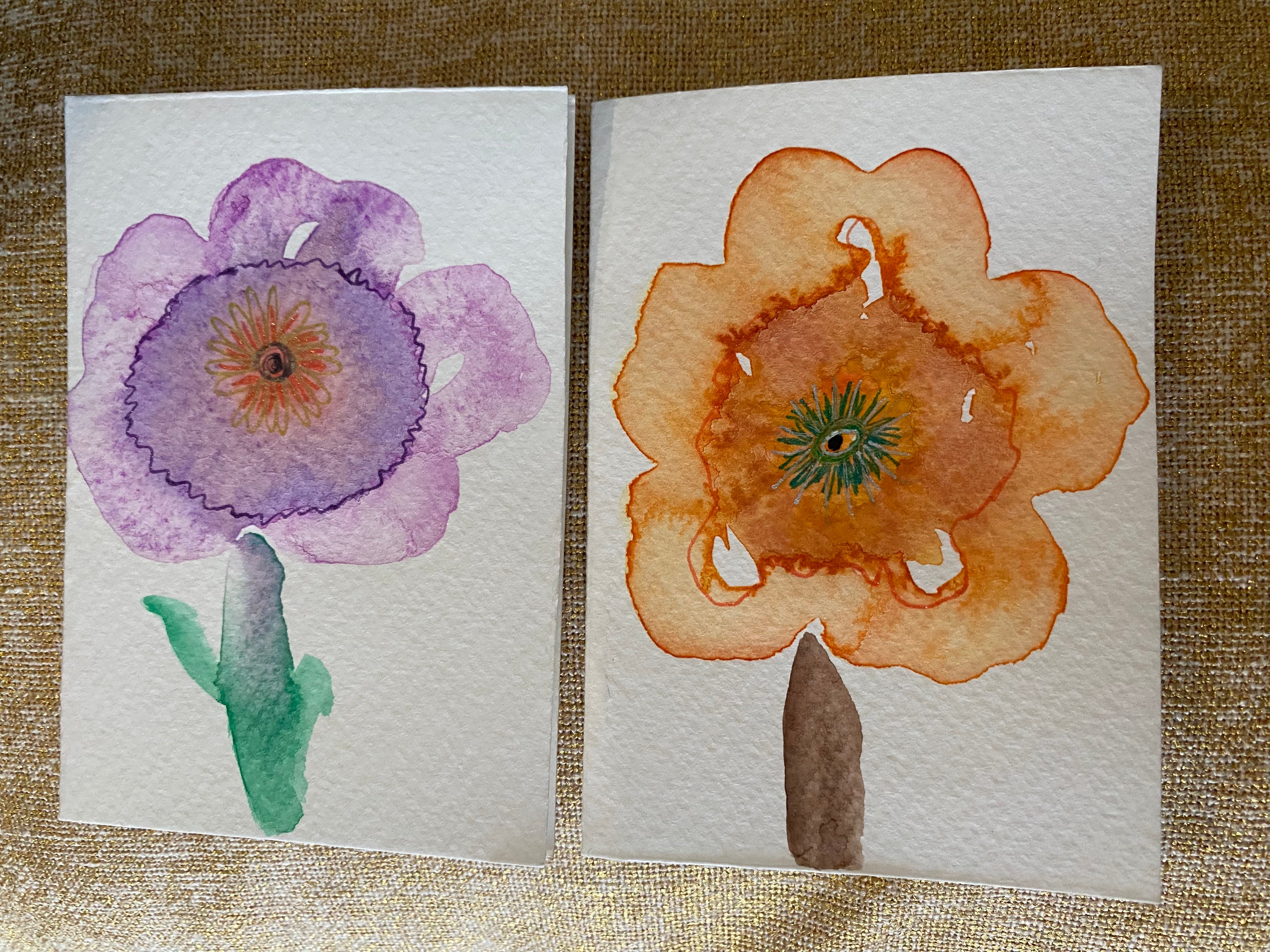 Two Unique Hand Painted Watercolour Cards | Handmade Unique Blank Flower Cards