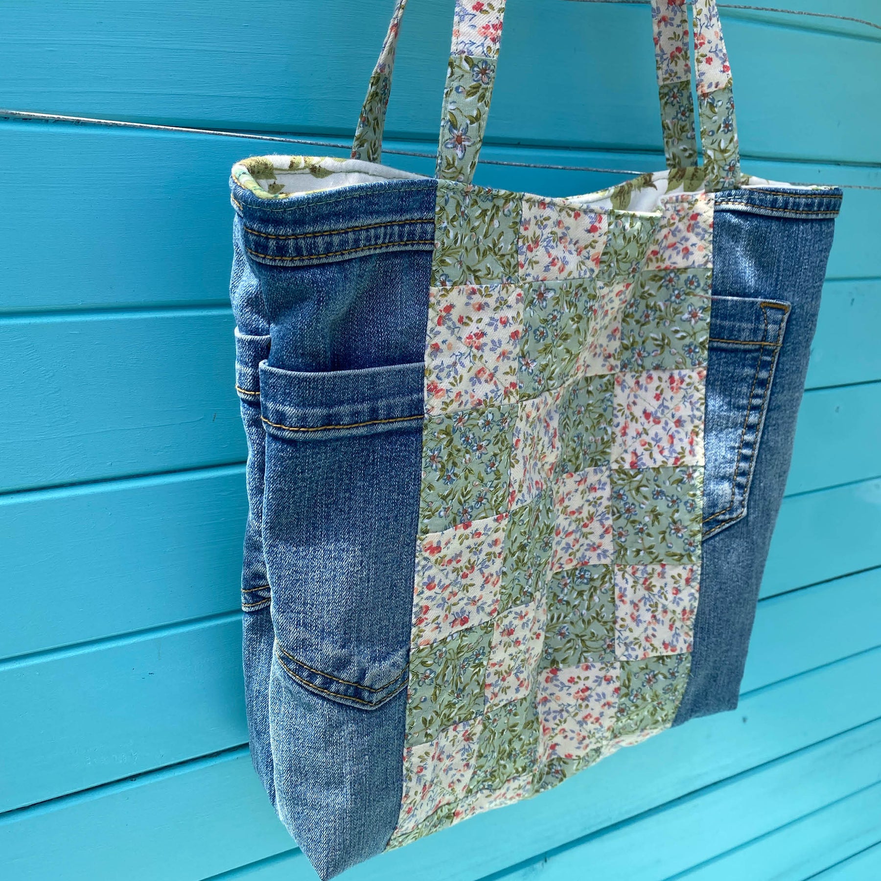 Secret Garden Handmade Tote Bag Upcycled Vintage Fabrics & Denim