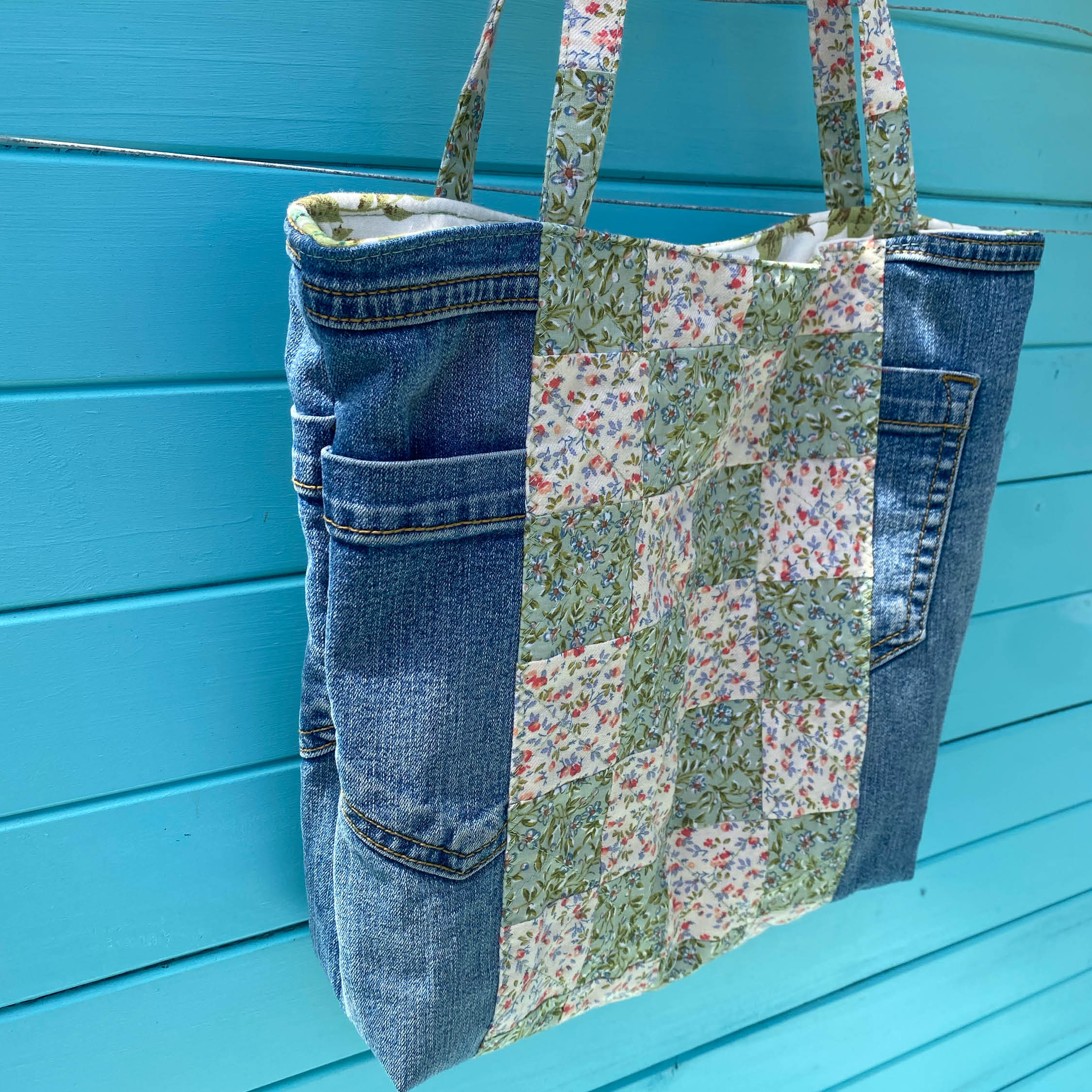 Secret Garden Handmade Tote Bag Upcycled Vintage Fabrics & Denim