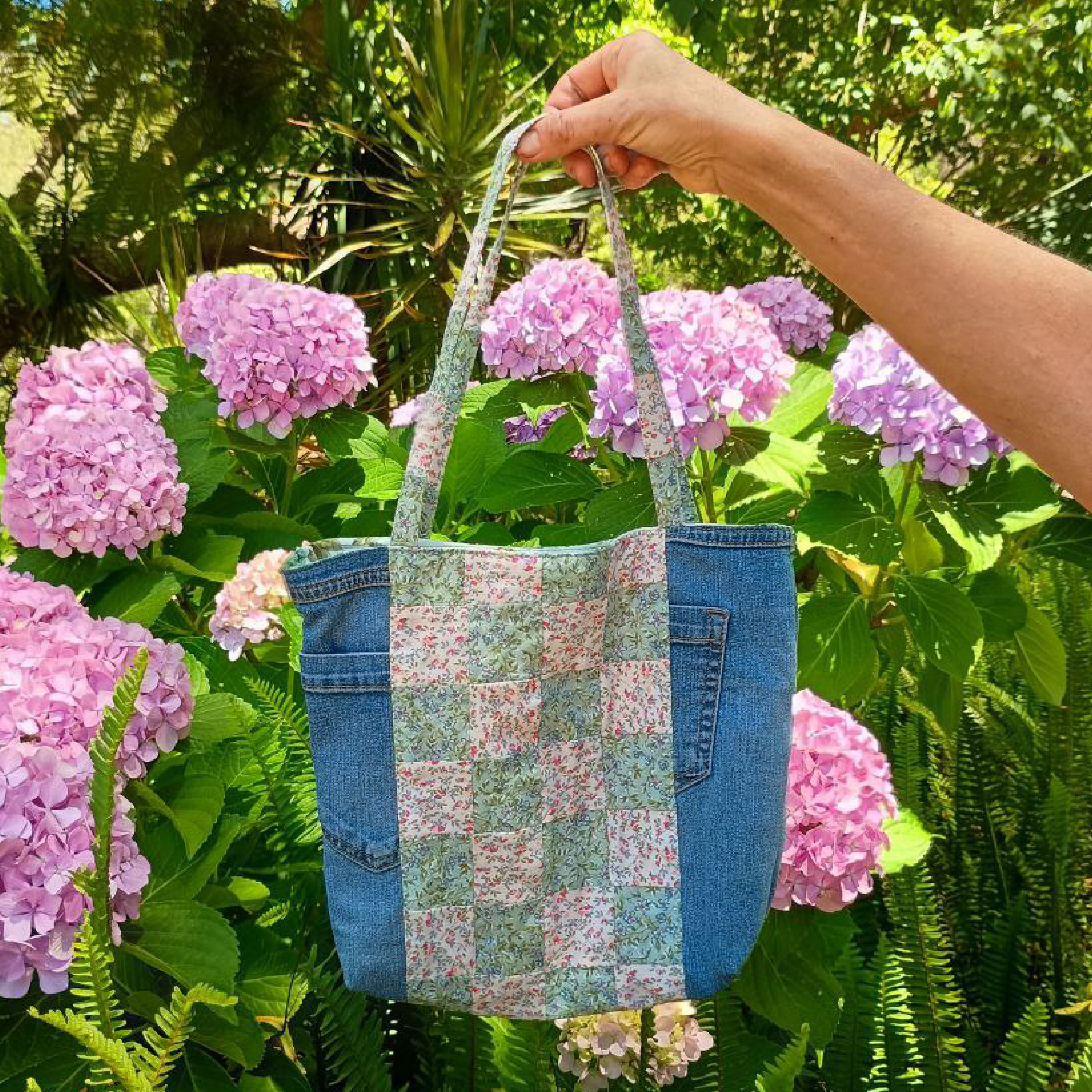 Secret Garden Handmade Tote Bag Upcycled Vintage Fabrics & Denim