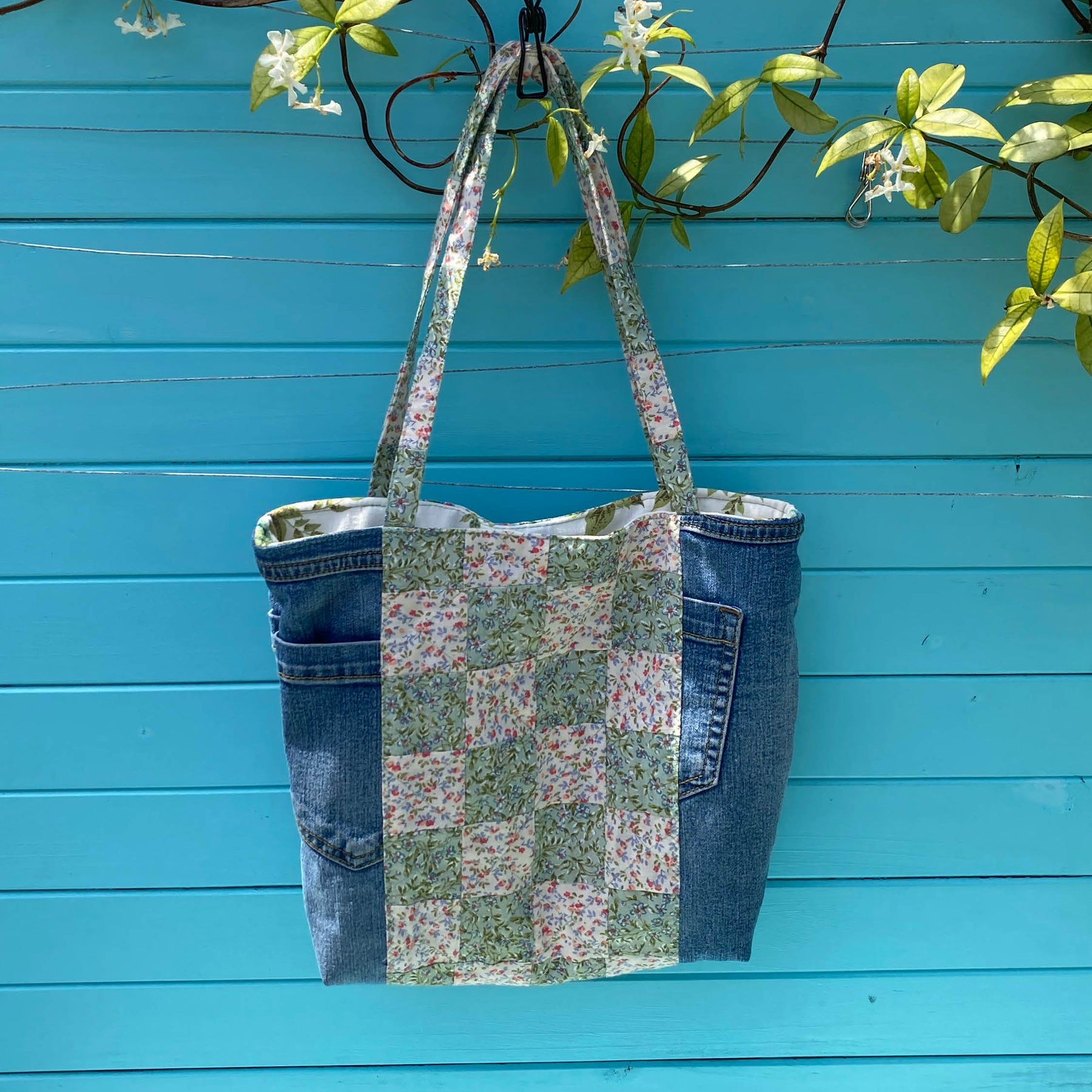 Secret Garden Handmade Tote Bag Upcycled Vintage Fabrics & Denim