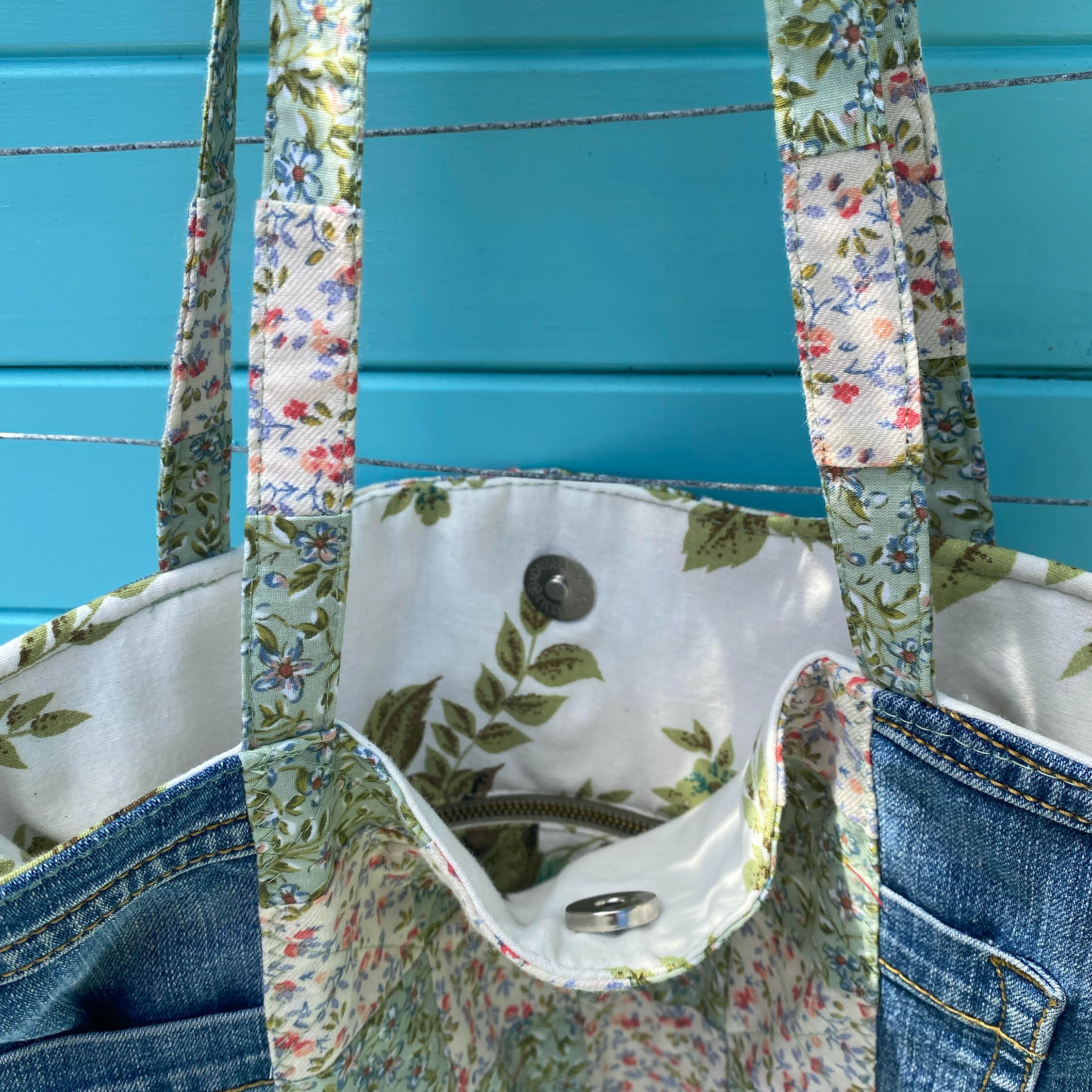 Secret Garden Handmade Tote Bag Upcycled Vintage Fabrics & Denim