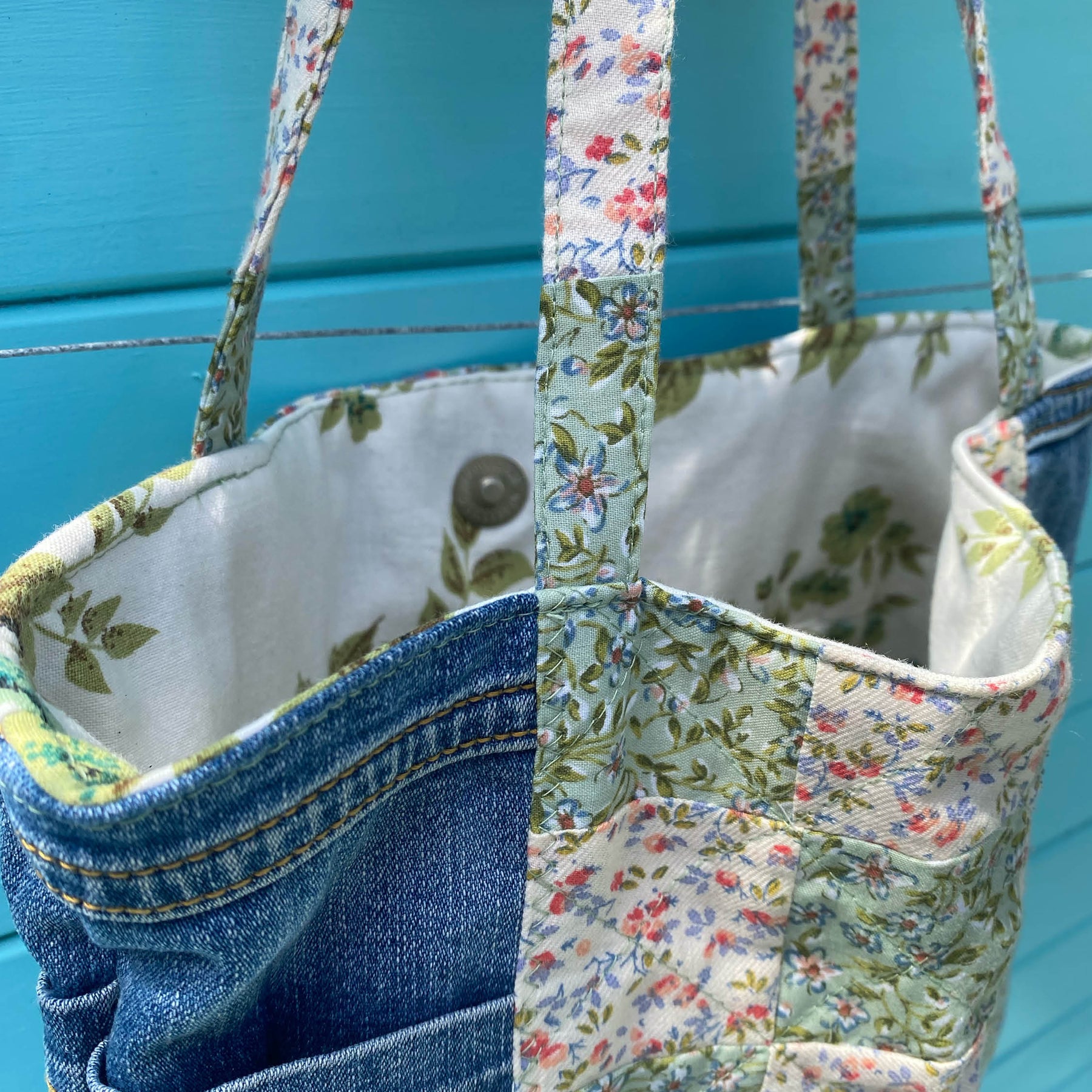 Secret Garden Handmade Tote Bag Upcycled Vintage Fabrics & Denim
