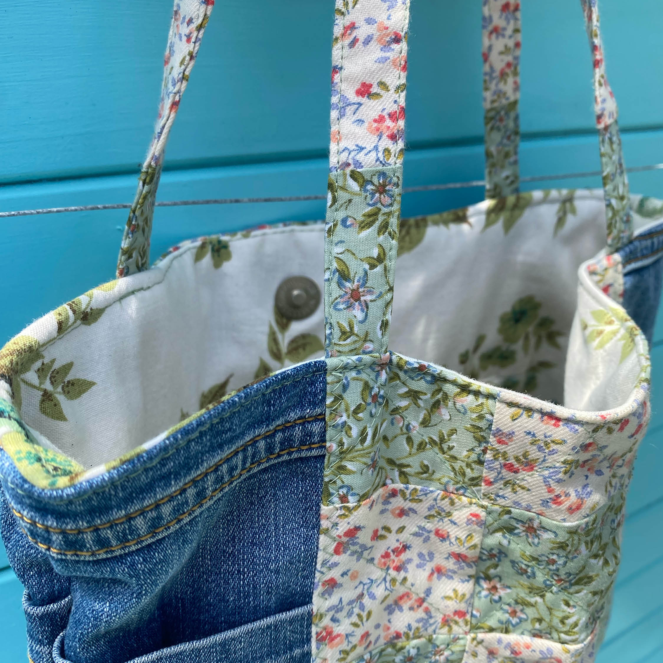 Secret Garden Handmade Tote Bag Upcycled Vintage Fabrics & Denim