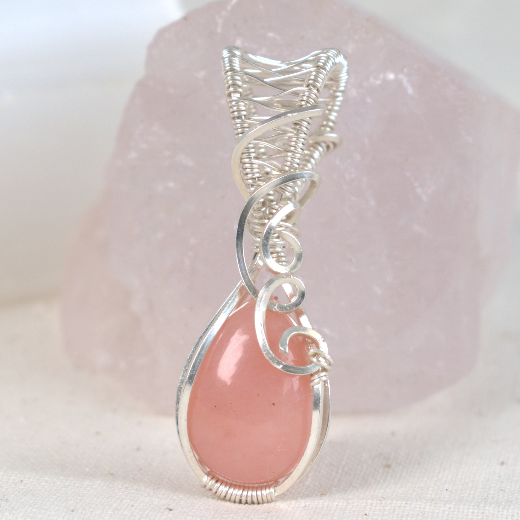 Wire Wrapped Pink Opal Keepsake Pendant - October Birthstone