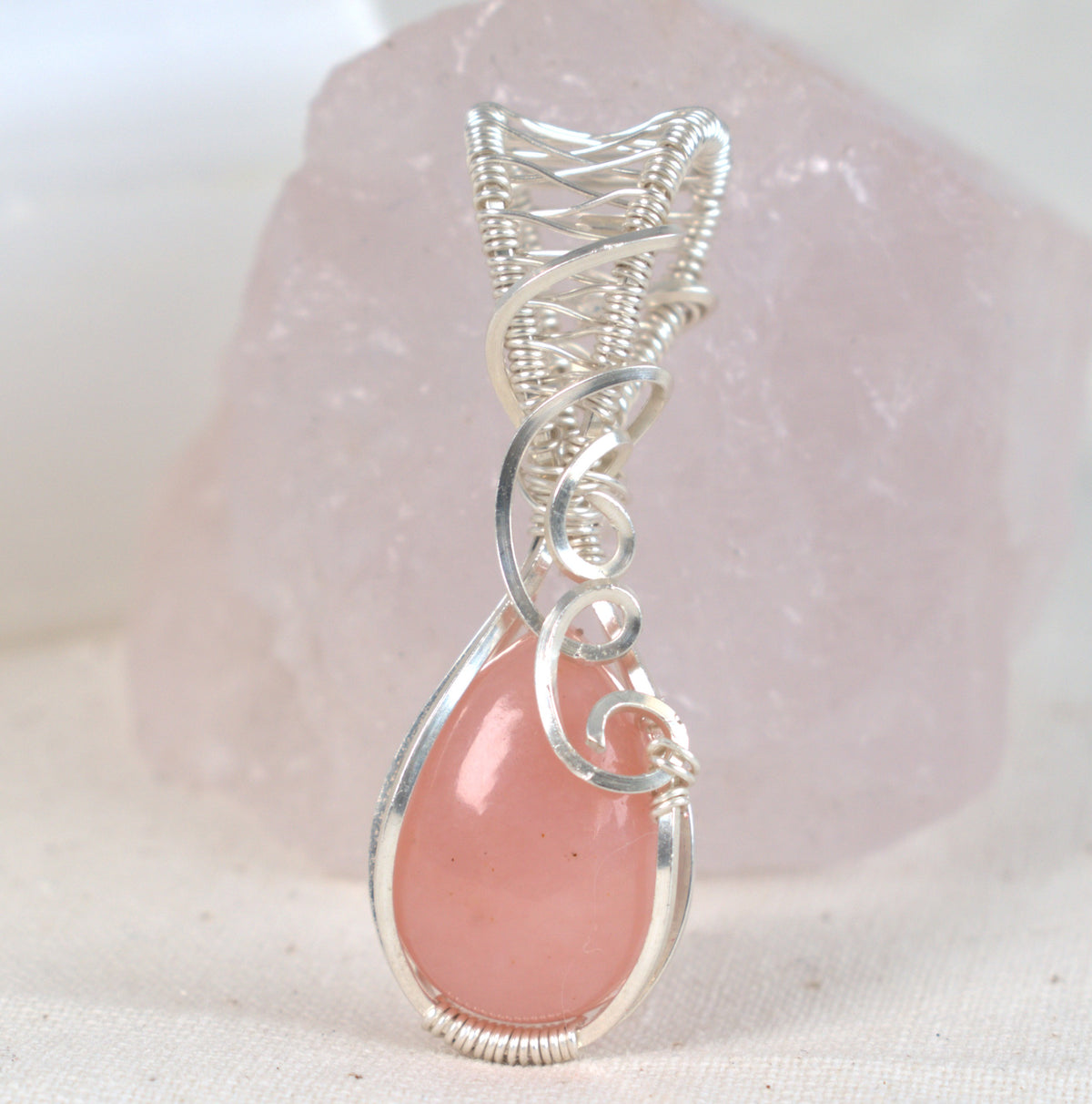Wire Wrapped Pink Opal Keepsake Pendant - October Birthstone