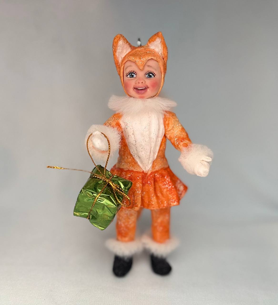 Handcrafted Spun Cotton Fox Christmas Tree Ornament