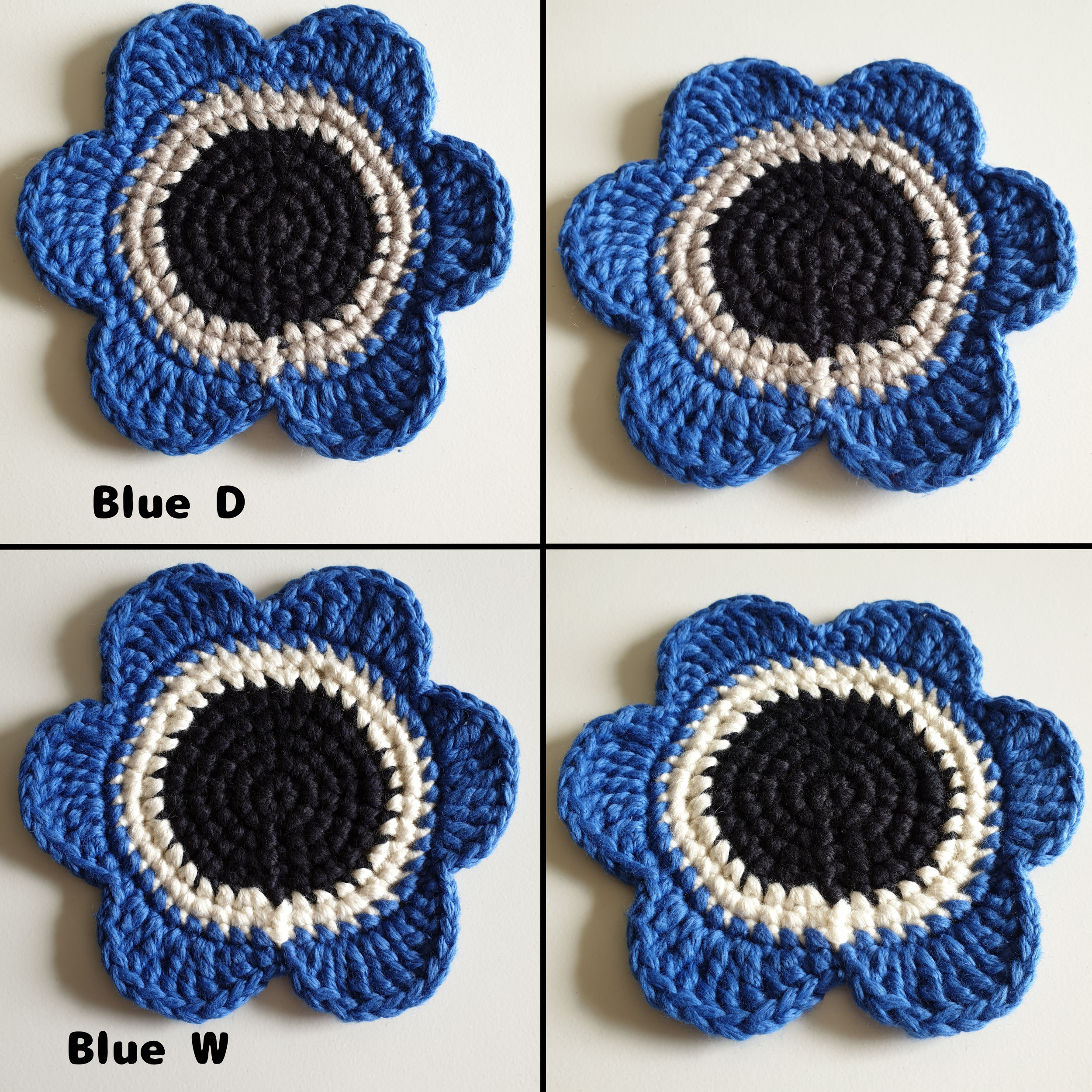 Hand knitted Daisy Flower Soft Coaster : Pink Red Blue