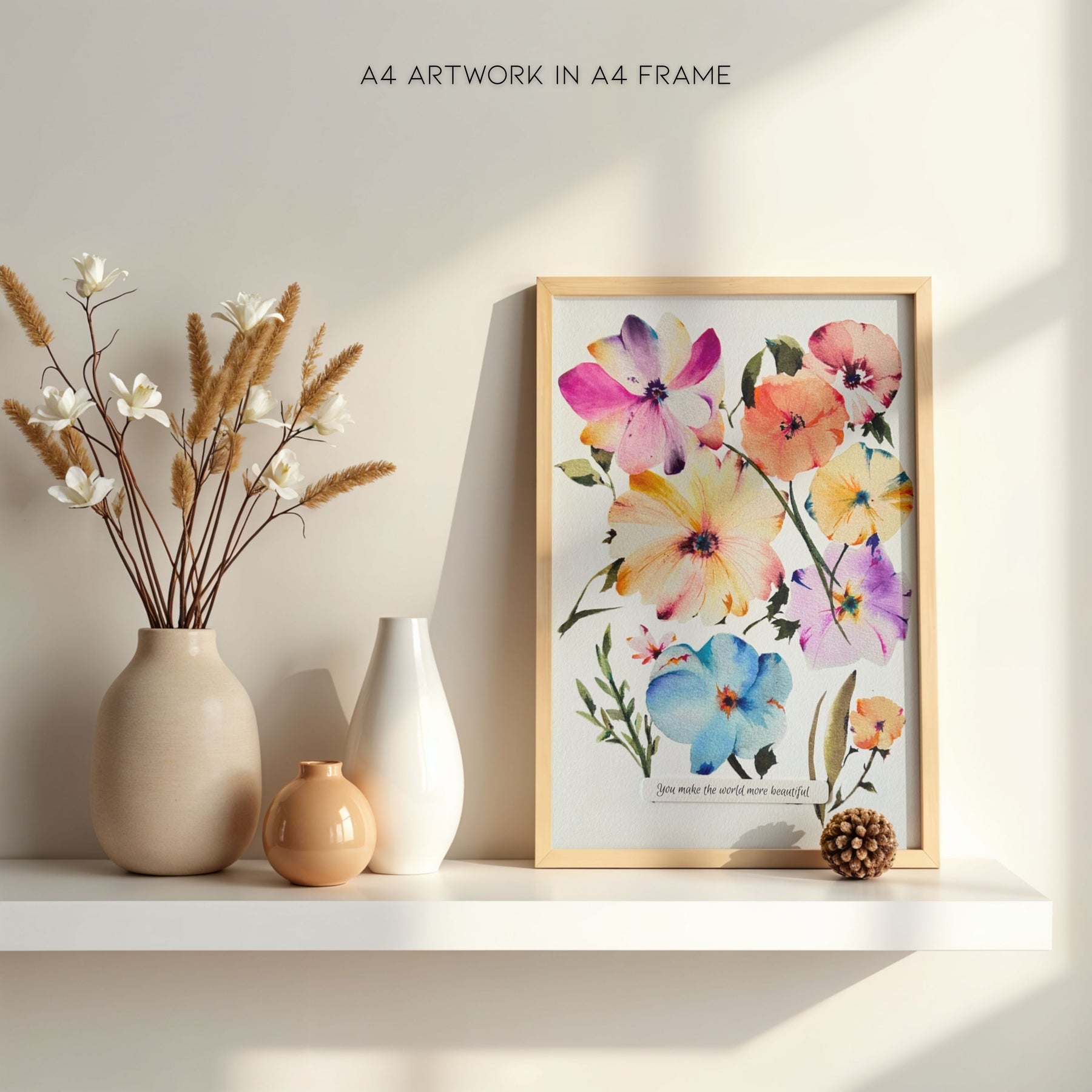 "Summer's Glow" | Archival Botanical Wall Art With Sentiment | Original Floral Watercolour | A4 Print
