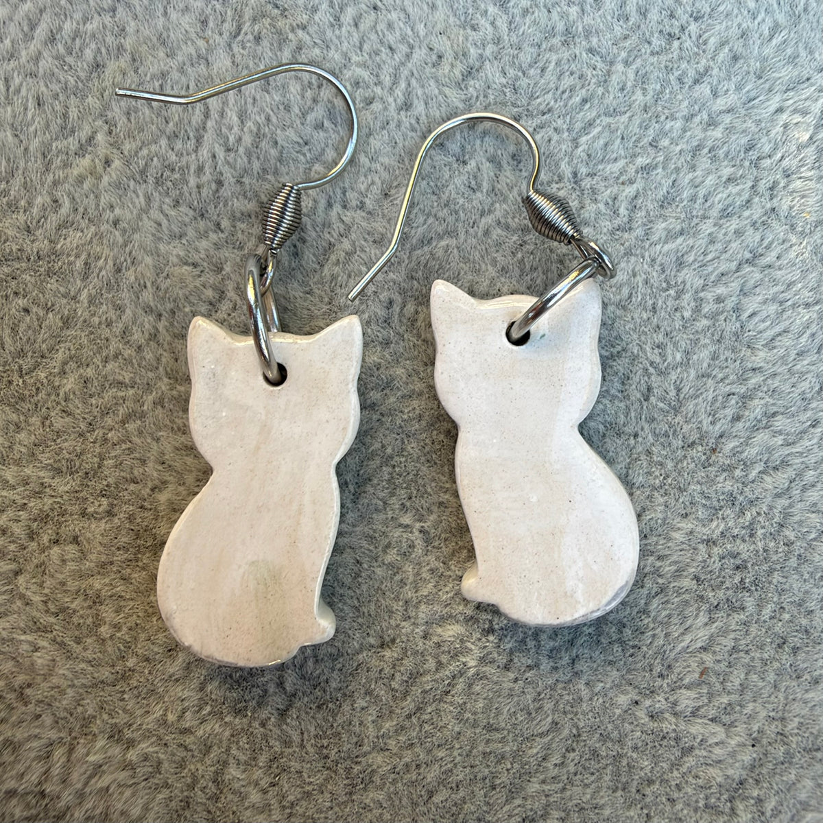 Ceramic Grey and White Cat Earrings