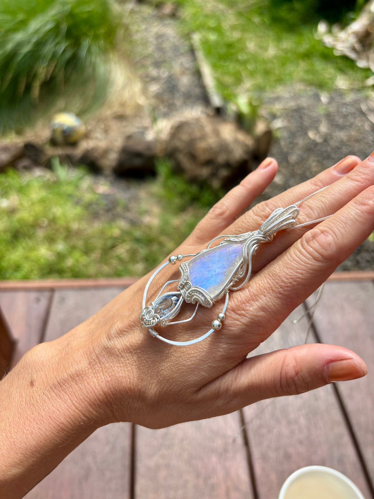 Moonstone, mystic Quartz fantasy geometry pendant
