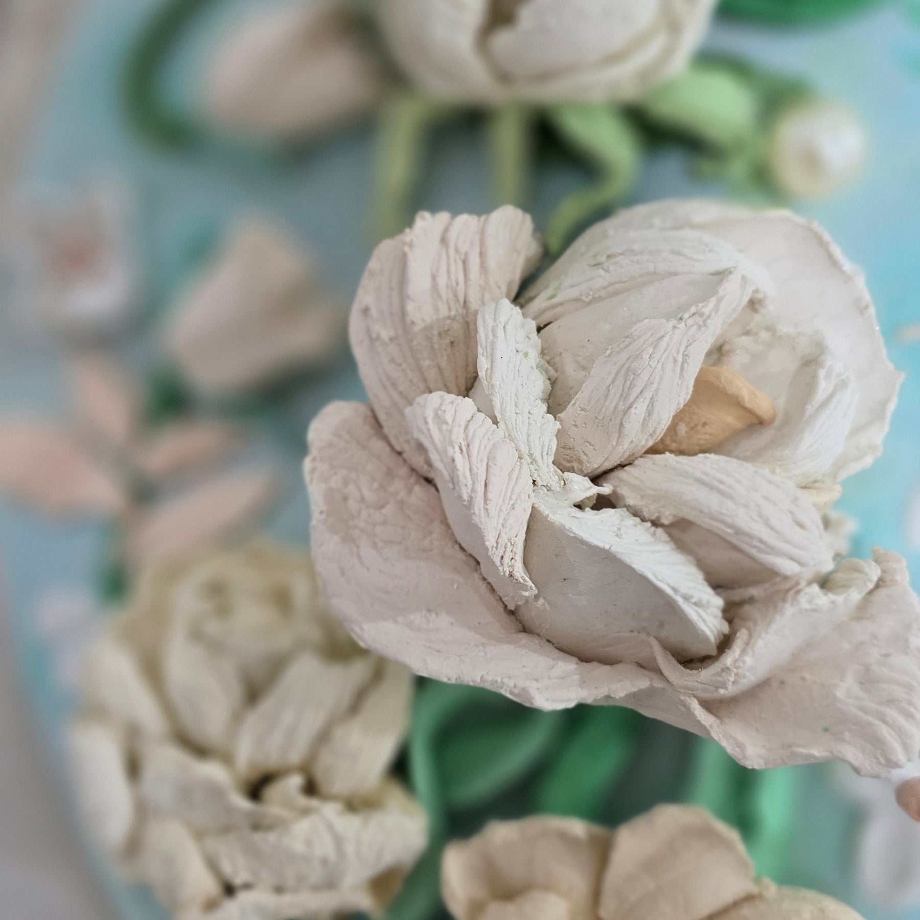 Handcrafted Original Floral Sculpture Painting "Peony Hues"