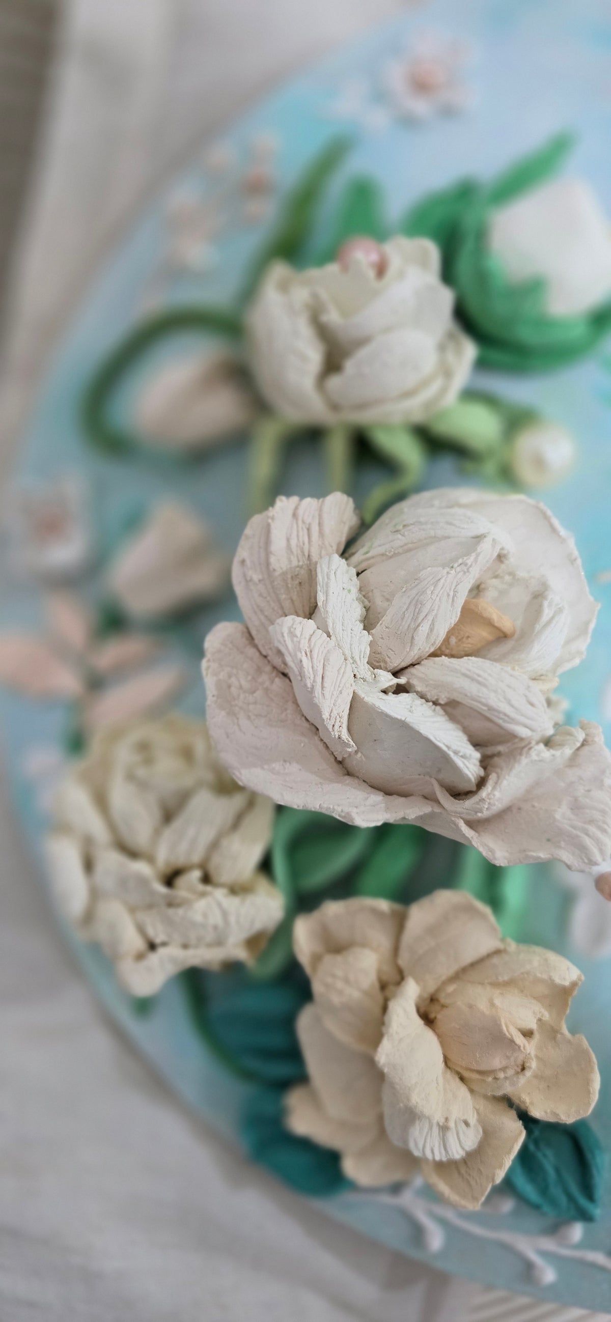 Handcrafted Original Floral Sculpture Painting "Peony Hues"