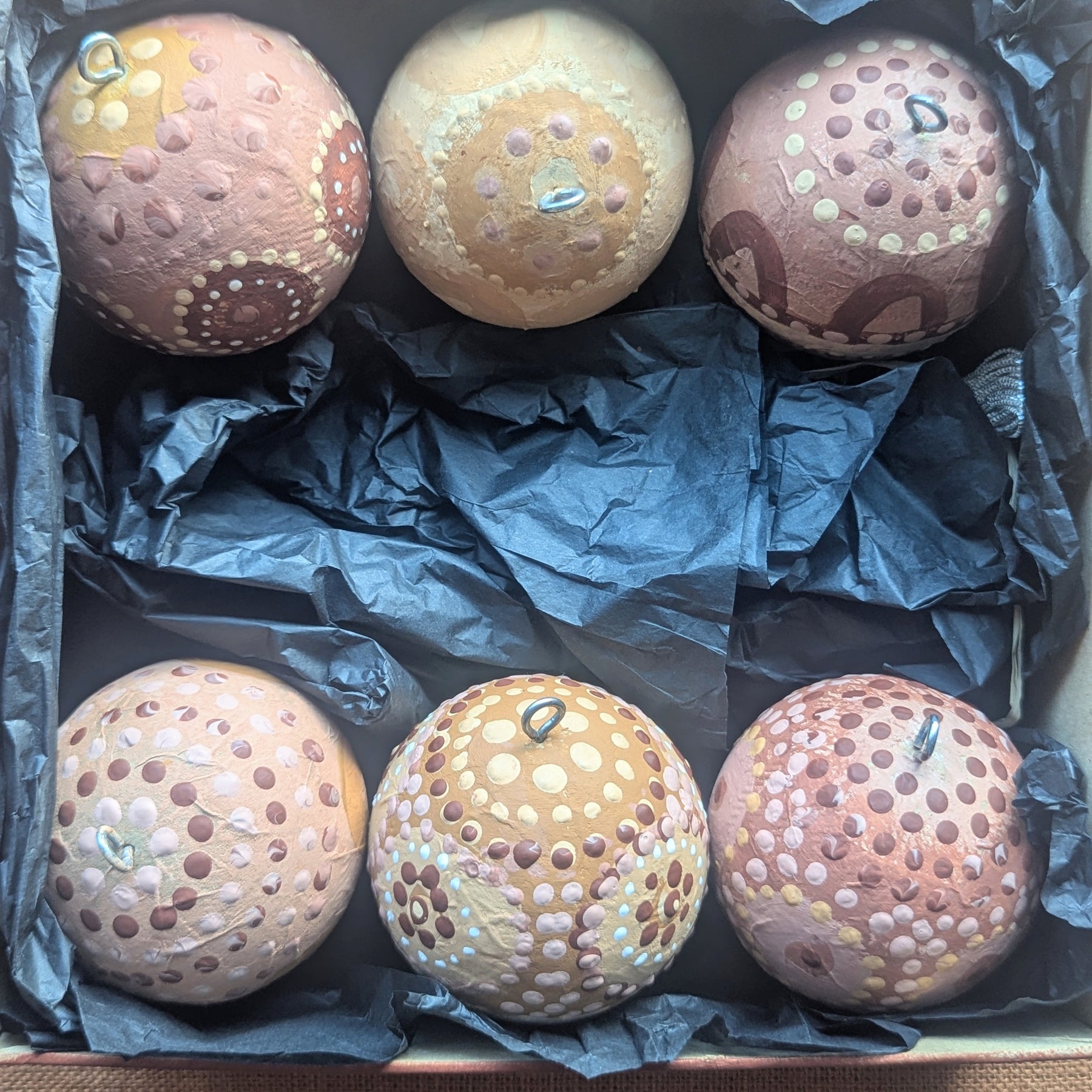 Baubles Artisan Hand painted Decorations |  Recycled Paper Baubles - 6  Decorations Boxed