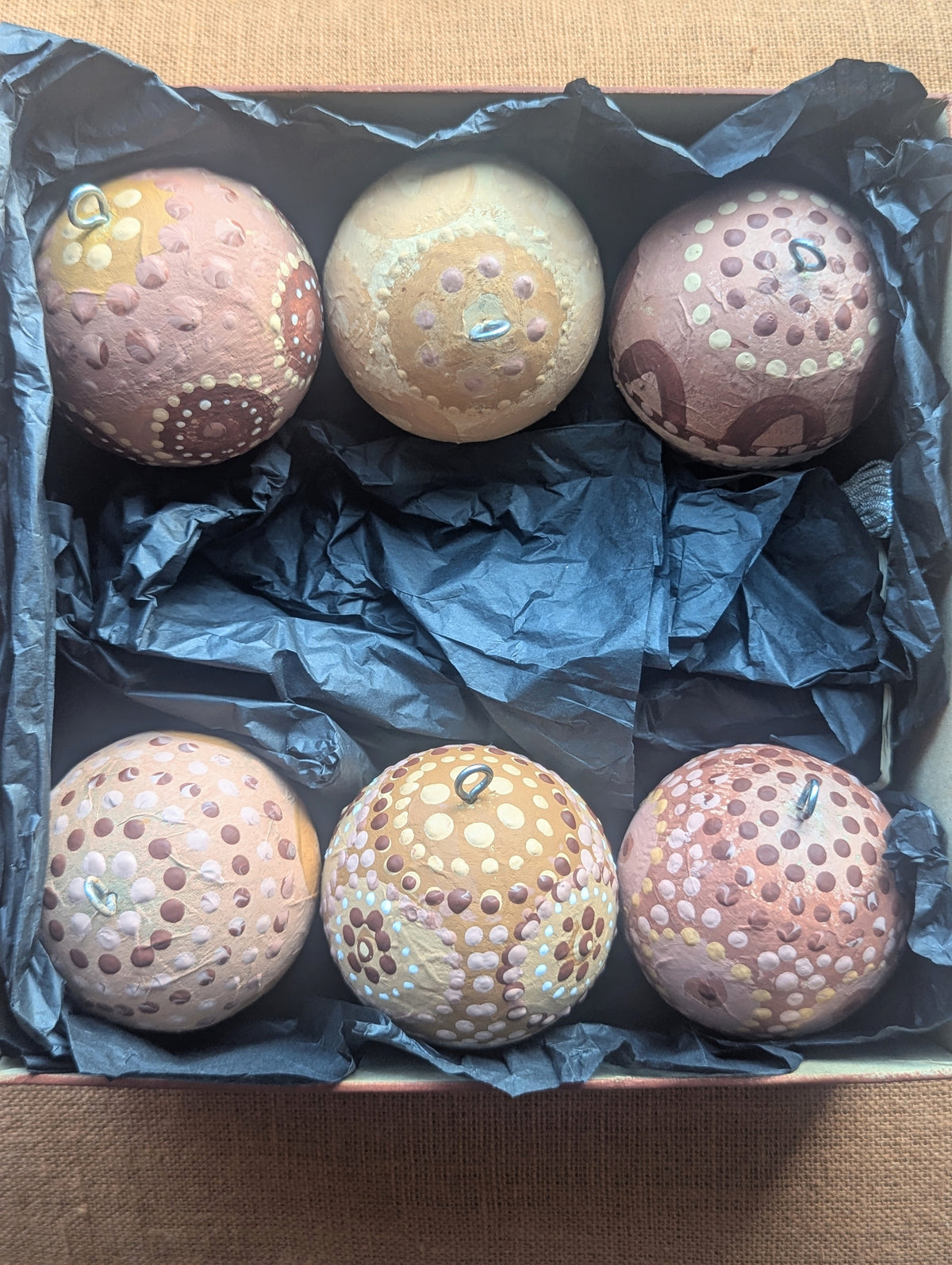 Baubles Artisan Hand painted Decorations |  Recycled Paper Baubles - 6  Decorations Boxed