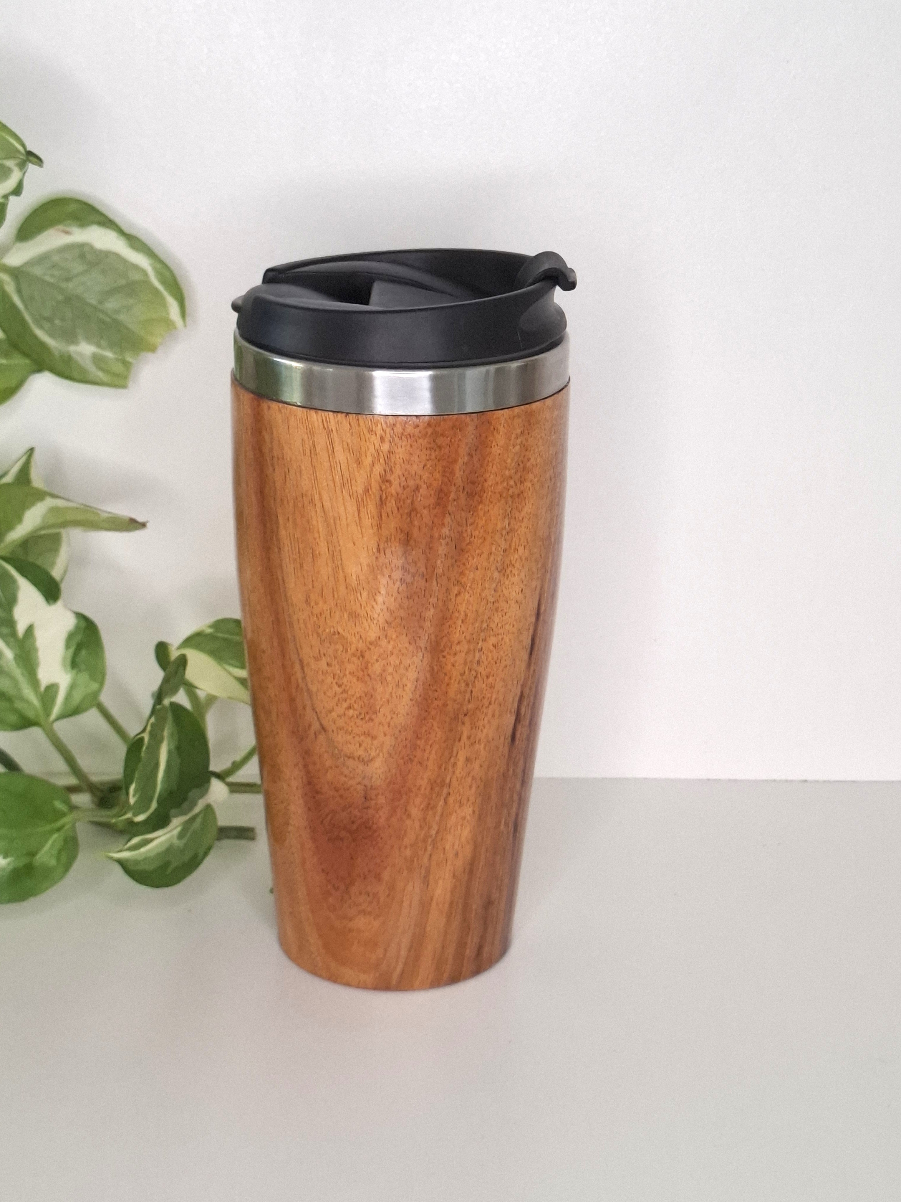 Handmade Wooden Travel Mug: Insulated Stainless Steel Coffee Tumbler