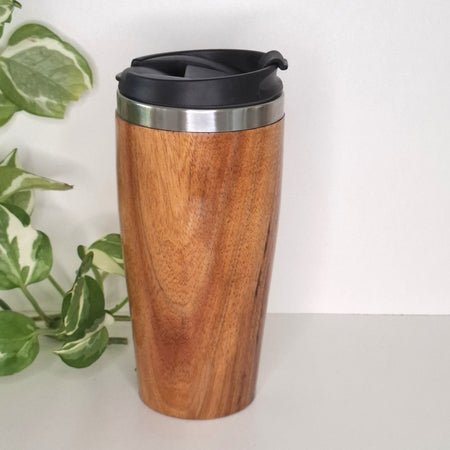 Handmade Wooden Travel Mug: Insulated Stainless Steel Coffee Tumbler