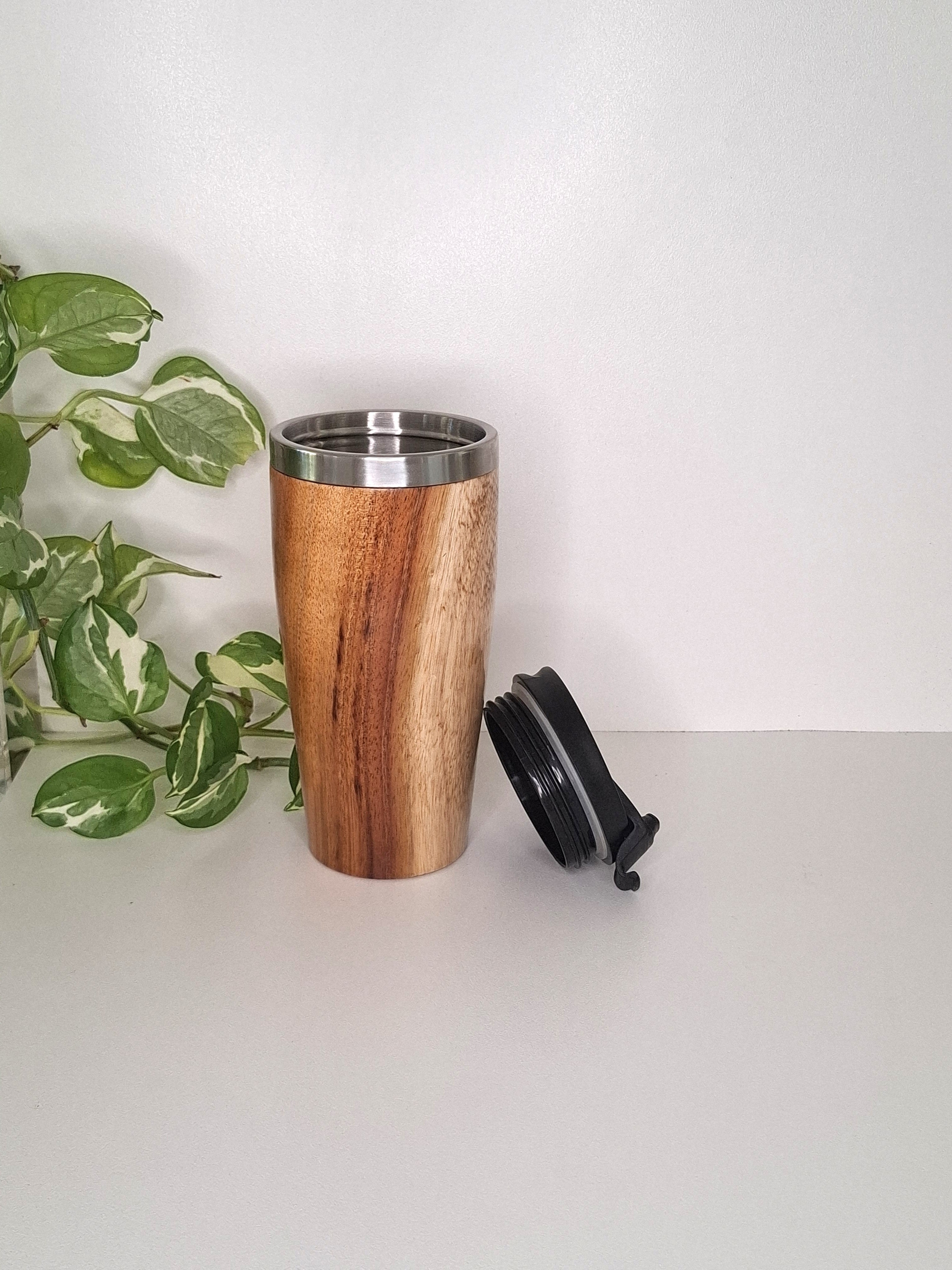Handmade Wooden Travel Mug: Insulated Stainless Steel Coffee Tumbler