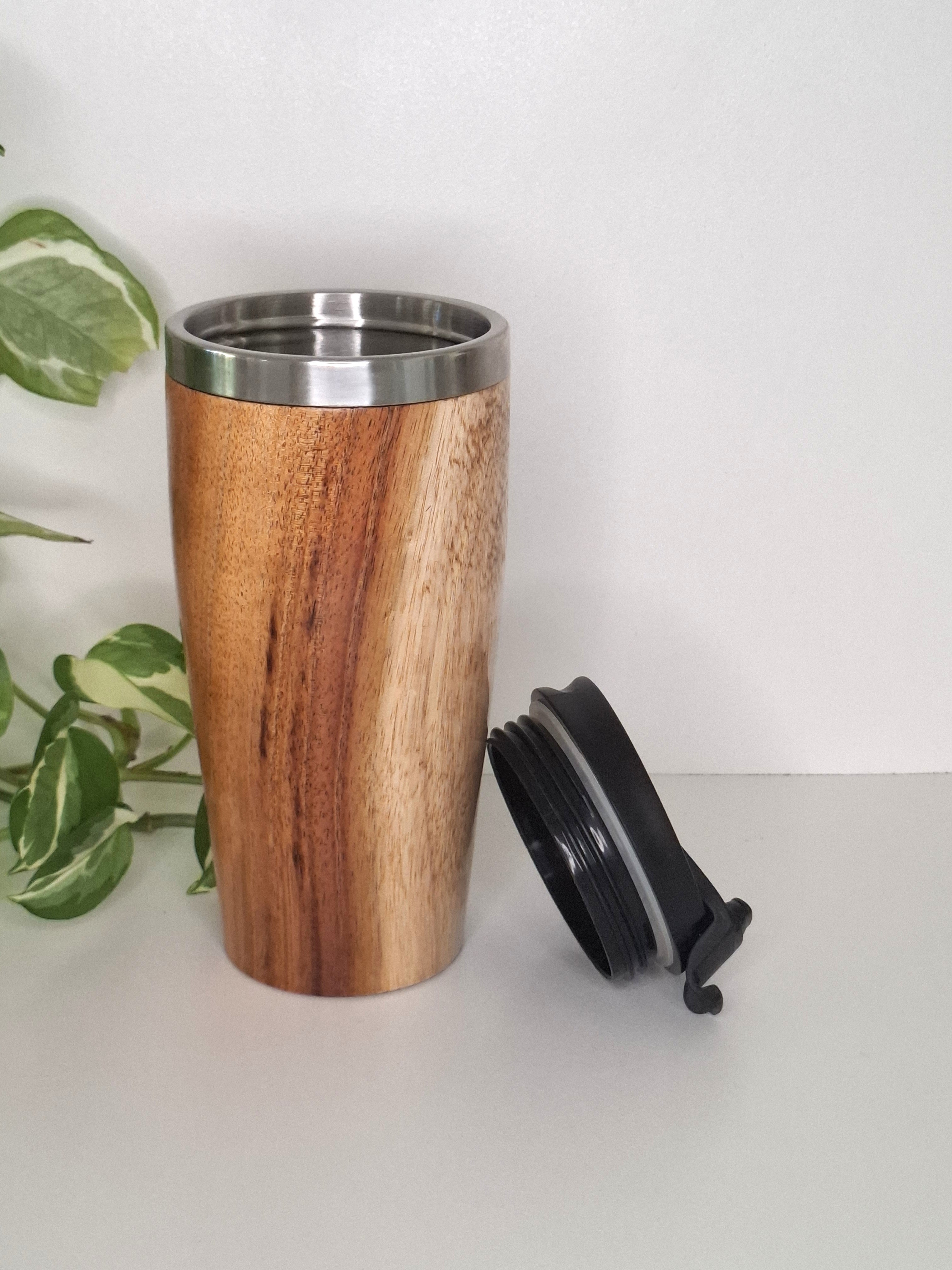 Handmade Wooden Travel Mug: Insulated Stainless Steel Coffee Tumbler