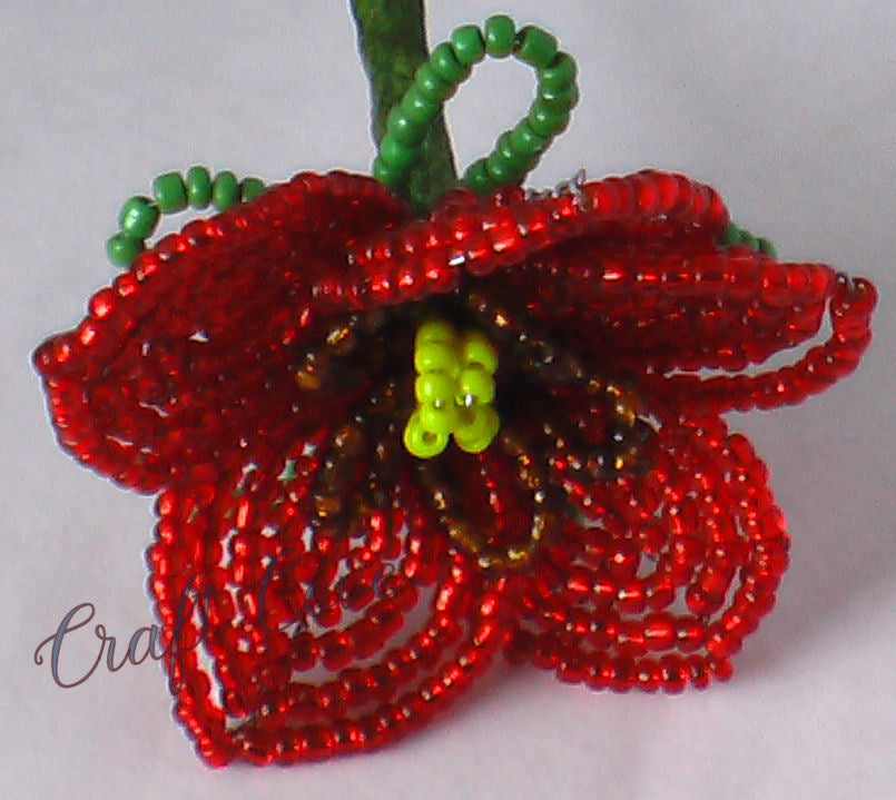 French Beaded Red Wildflower