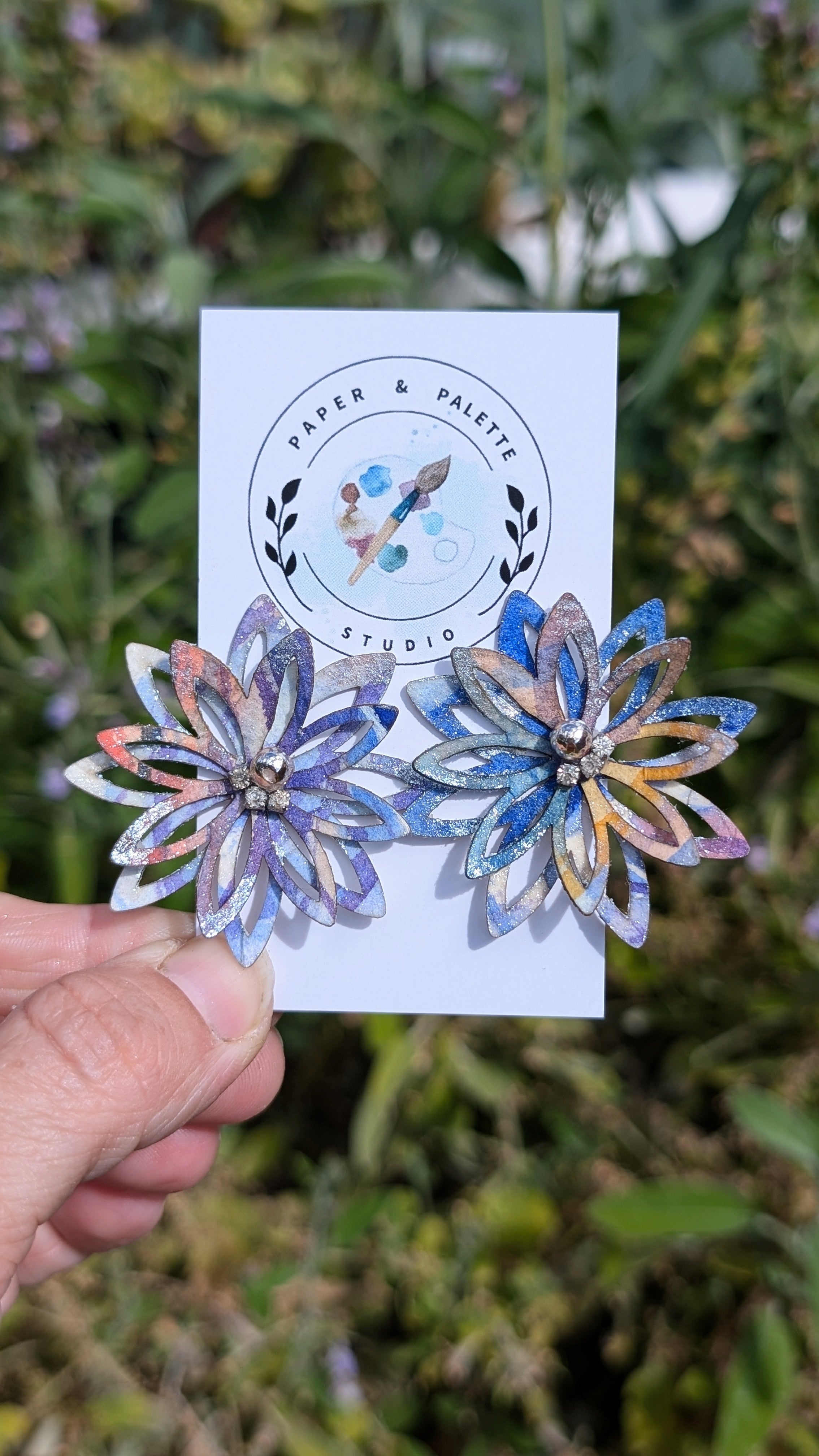 Handmade Watercolour Floral Earrings – Lobe or Helix Piercing