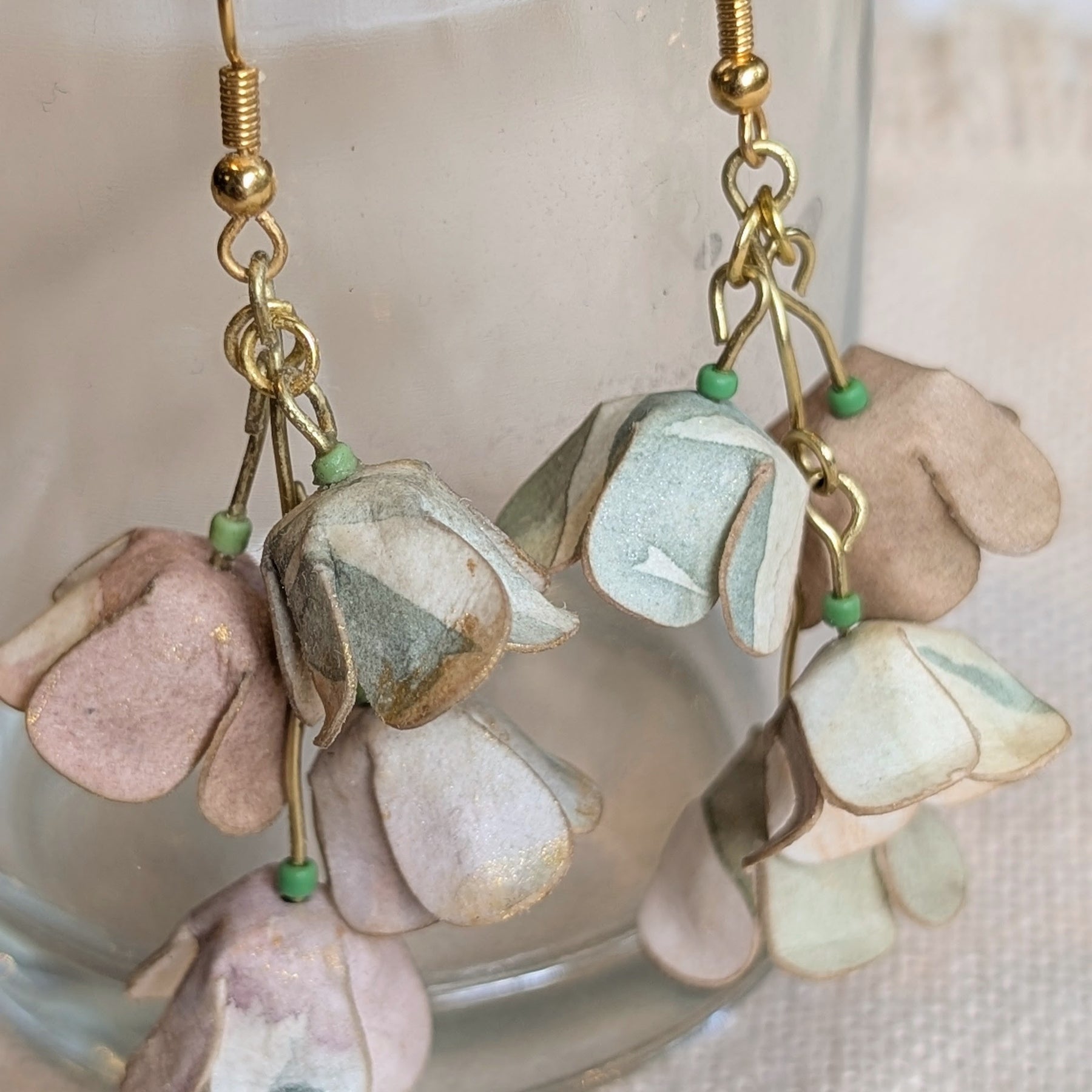 Watercolour Lily of the Valley Flower Earrings – Handmade Paper Dangle Earrings