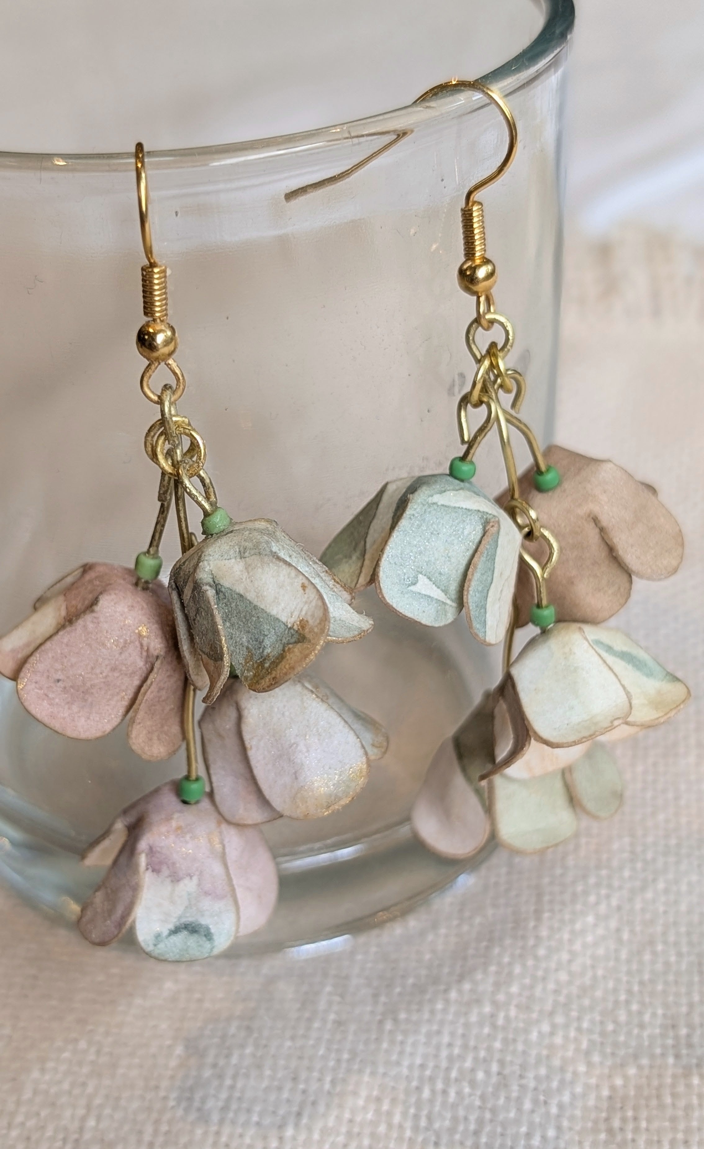 Watercolour Lily of the Valley Flower Earrings – Handmade Paper Dangle Earrings