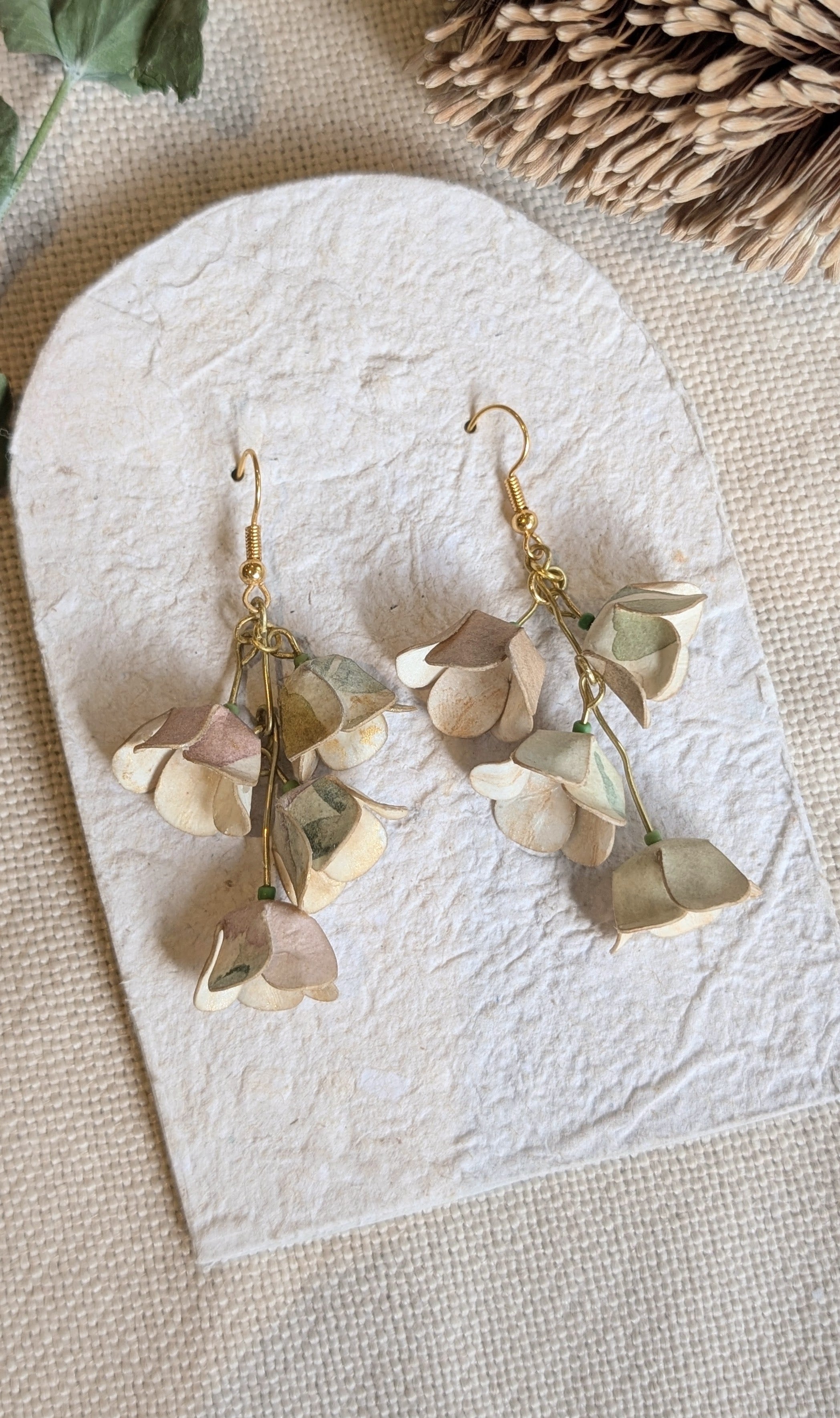 Watercolour Lily of the Valley Flower Earrings – Handmade Paper Dangle Earrings