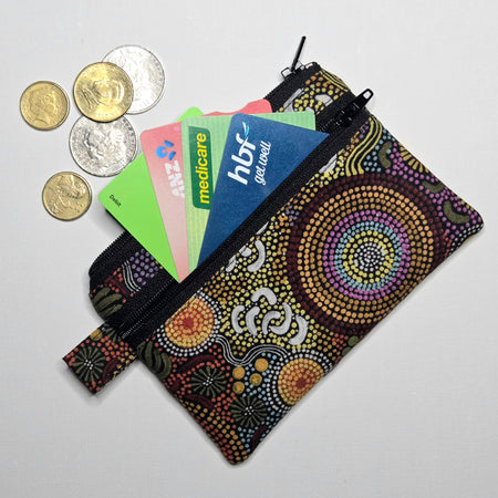 Small Double Pocket Pouch in dot print fabric