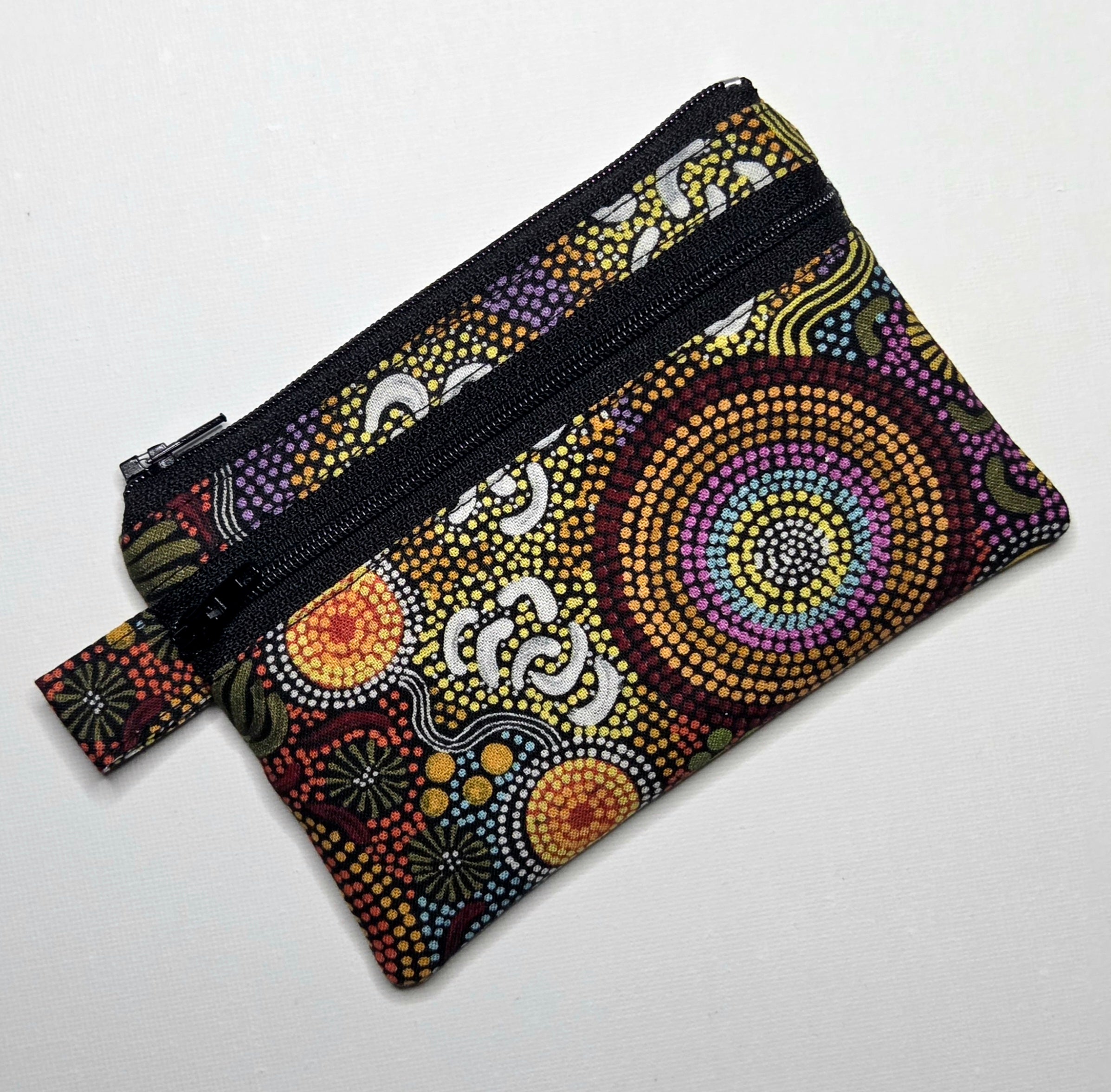 Small Double Pocket Pouch in dot print fabric