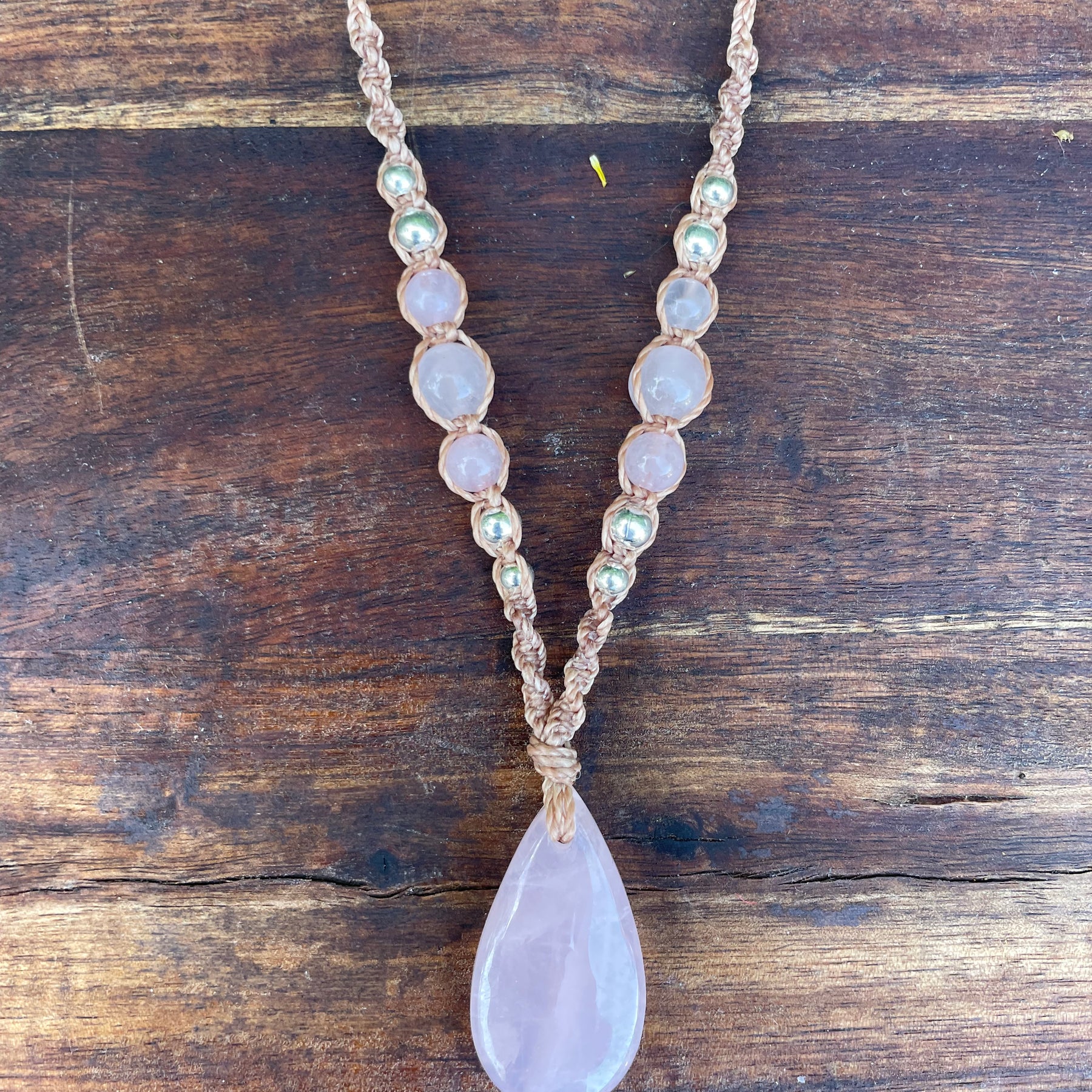 Rose Quartz Pendant, macrame necklace boho