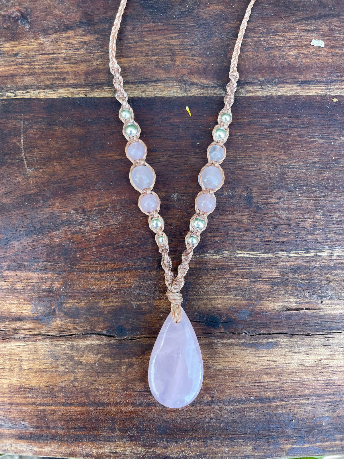 Rose Quartz Pendant, macrame necklace boho