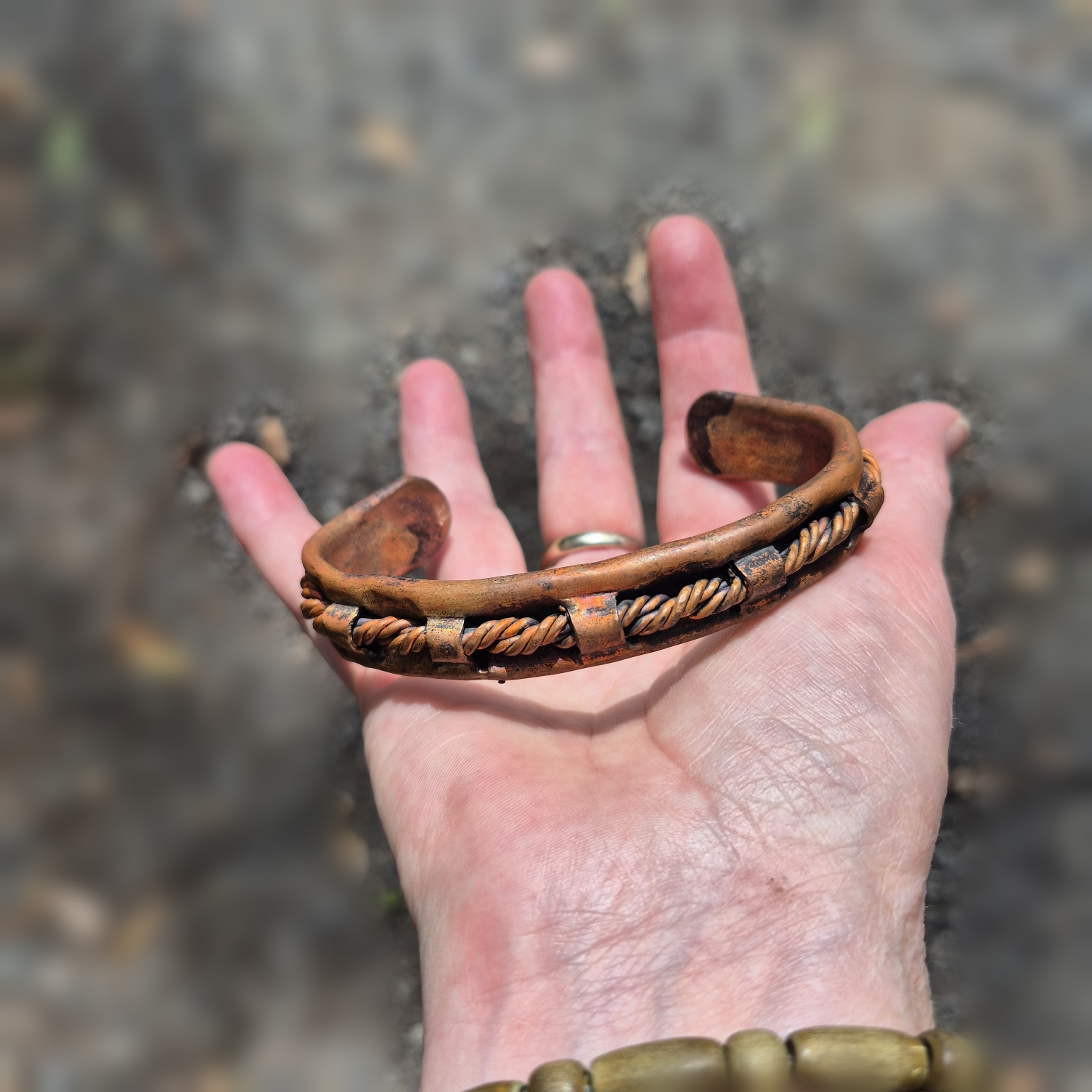Handmade Leather-Look Copper Cuff Bracelet B015
