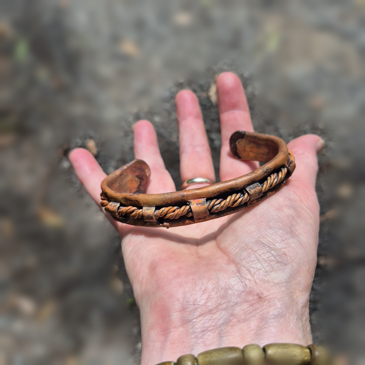 Handmade Leather-Look Copper Cuff Bracelet B015
