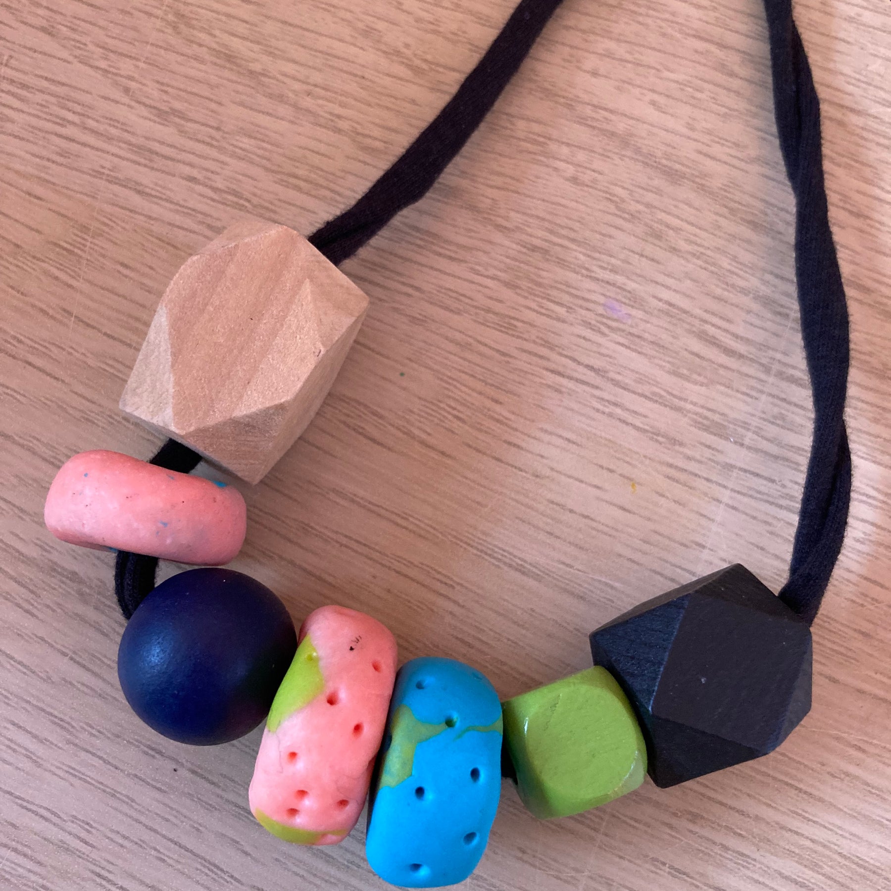 Polymer clay & wood necklace