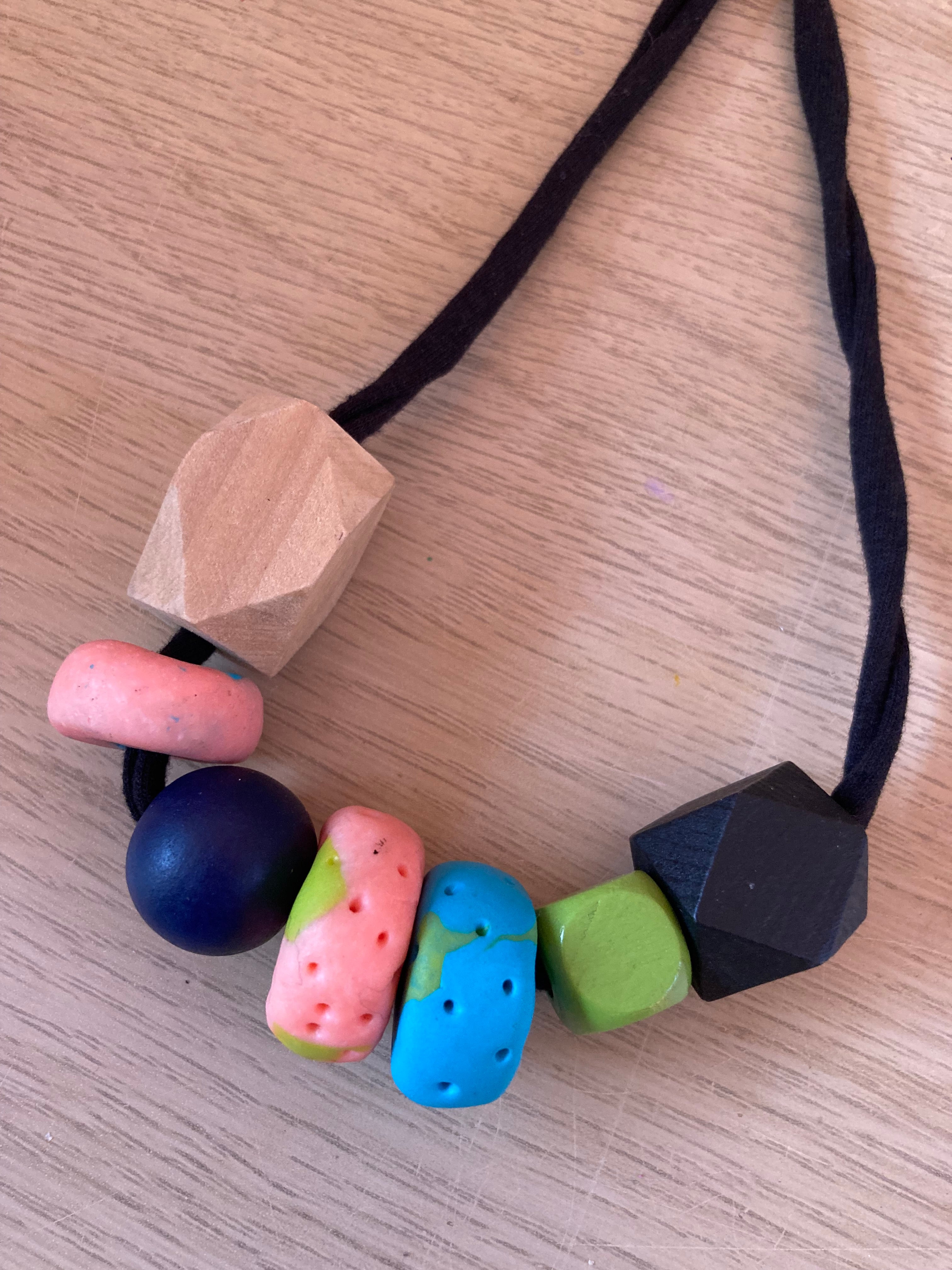 Polymer clay & wood necklace