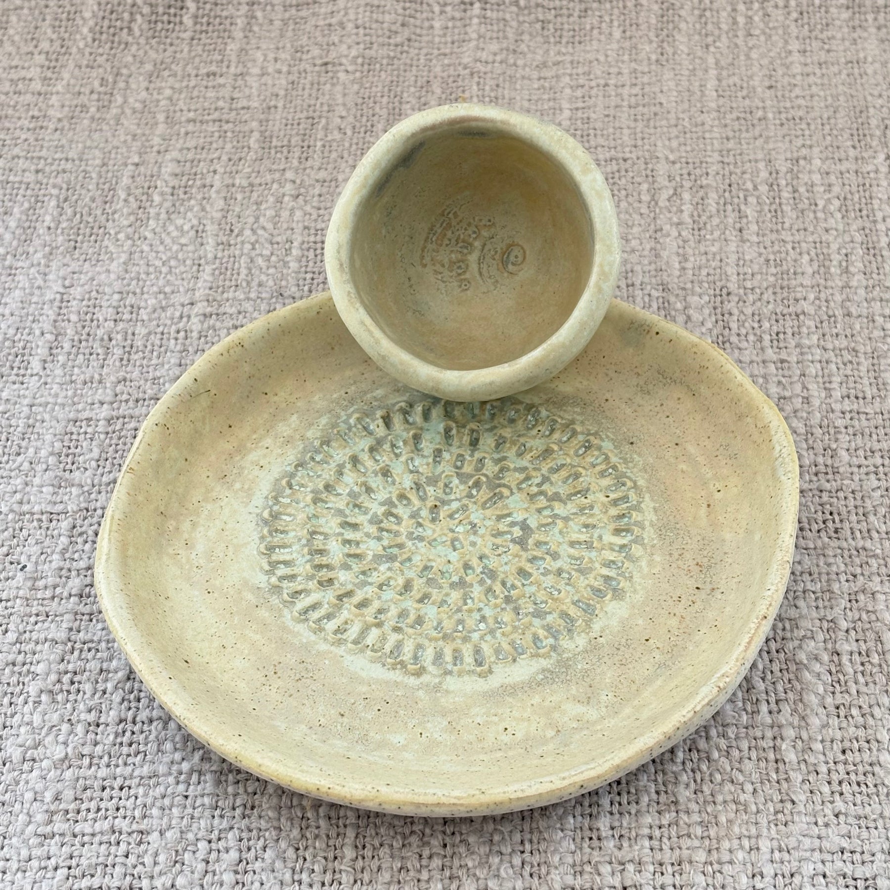 Garlic Shredder & Condiment Bowl ~ Seafoam