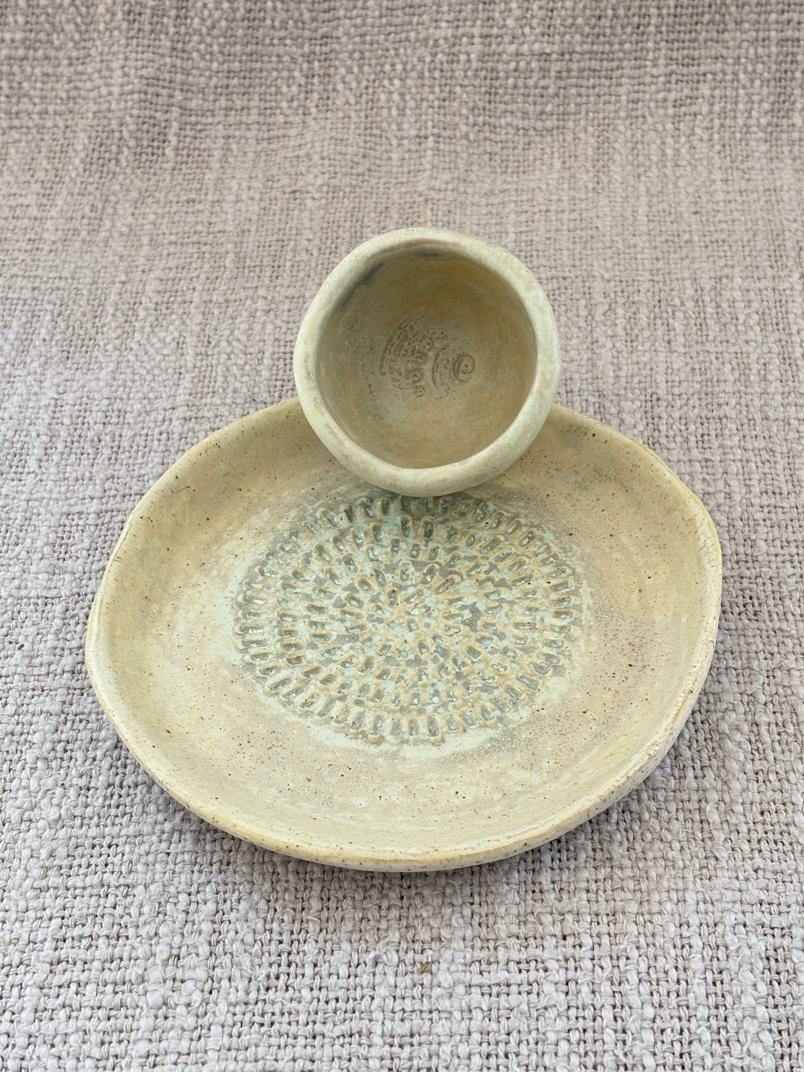 Garlic Shredder & Condiment Bowl ~ Seafoam