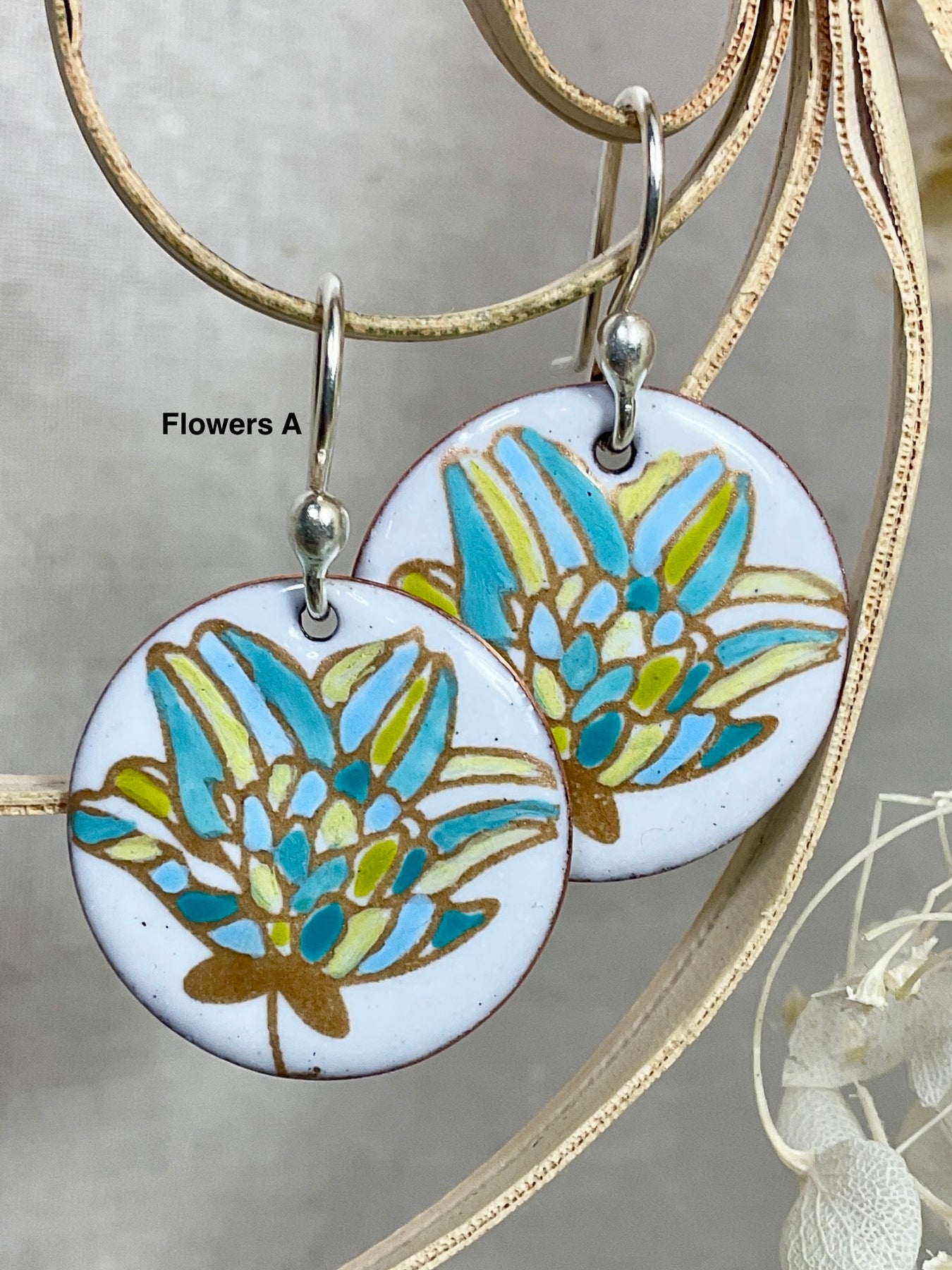 Flowers. Hand painted enamel earrings. 2 designs