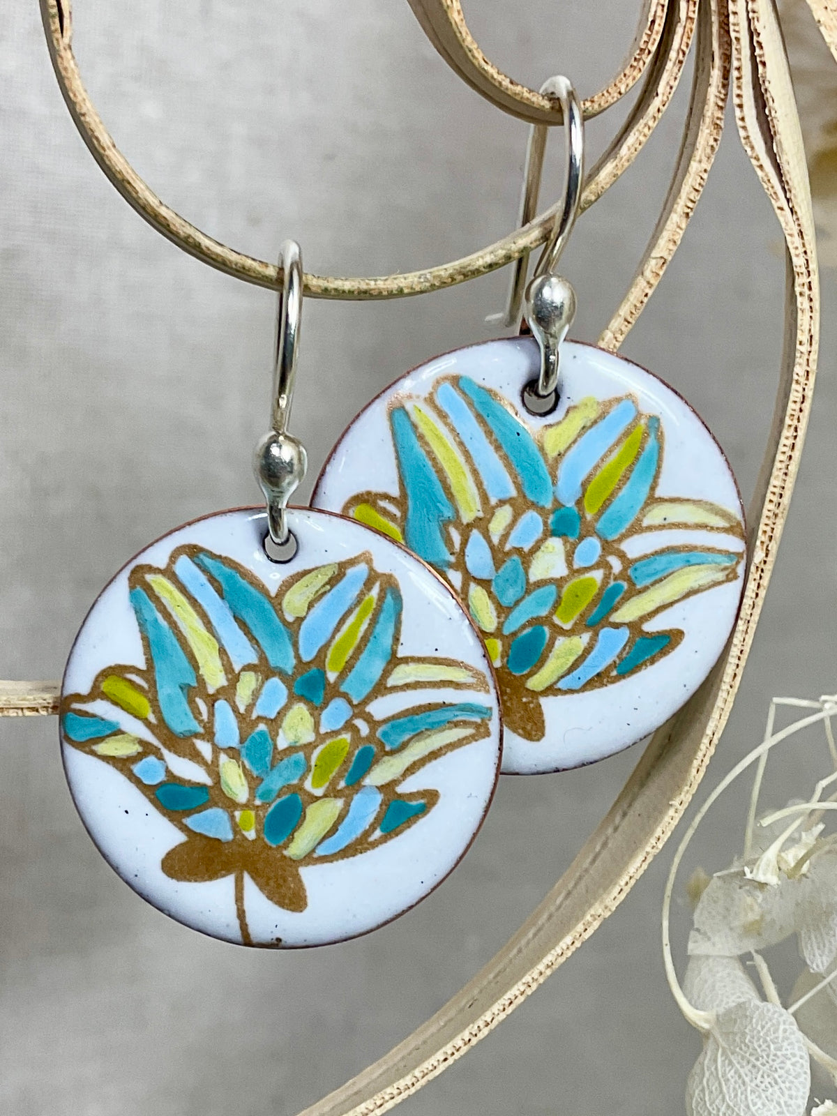 Flowers. Hand painted enamel earrings. 2 designs