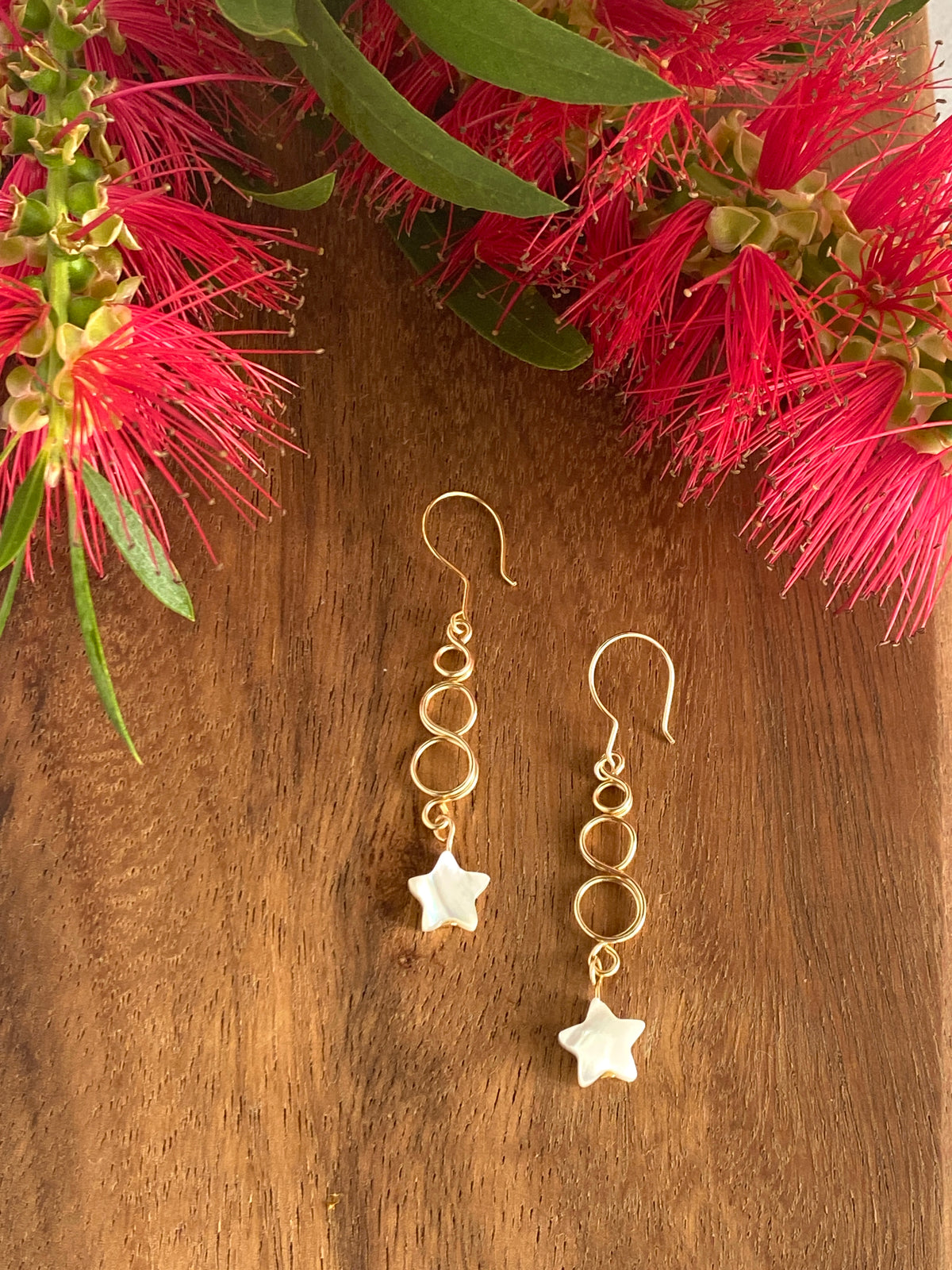Gold Loop Star Christmas Earrings | Mother of Pearl | Festive Jewellery