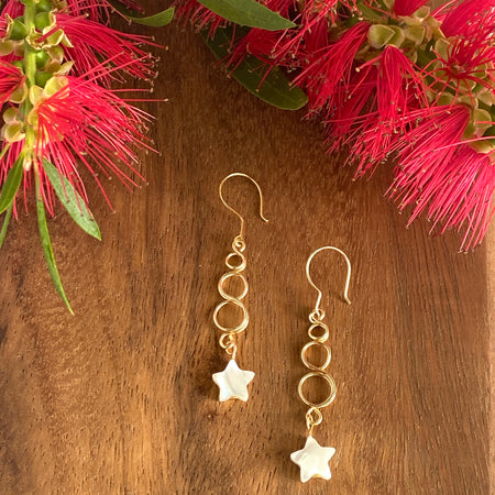 Gold Loop Star Christmas Earrings | Mother of Pearl | Festive Jewellery