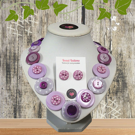 Button necklace and stud earrings - Lilac Delight